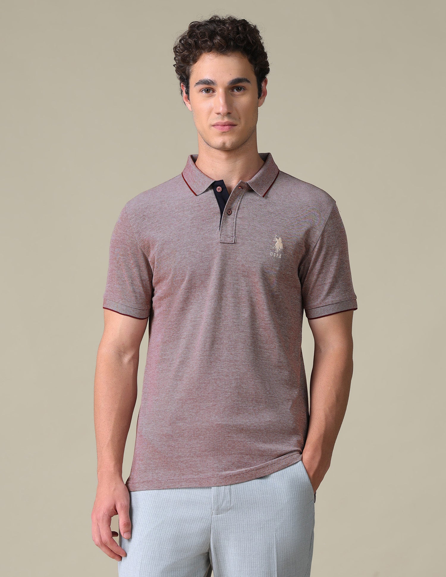 Regular Fit Heathered Polo Shirt Wine - U.S. Polo Assn. India | Large