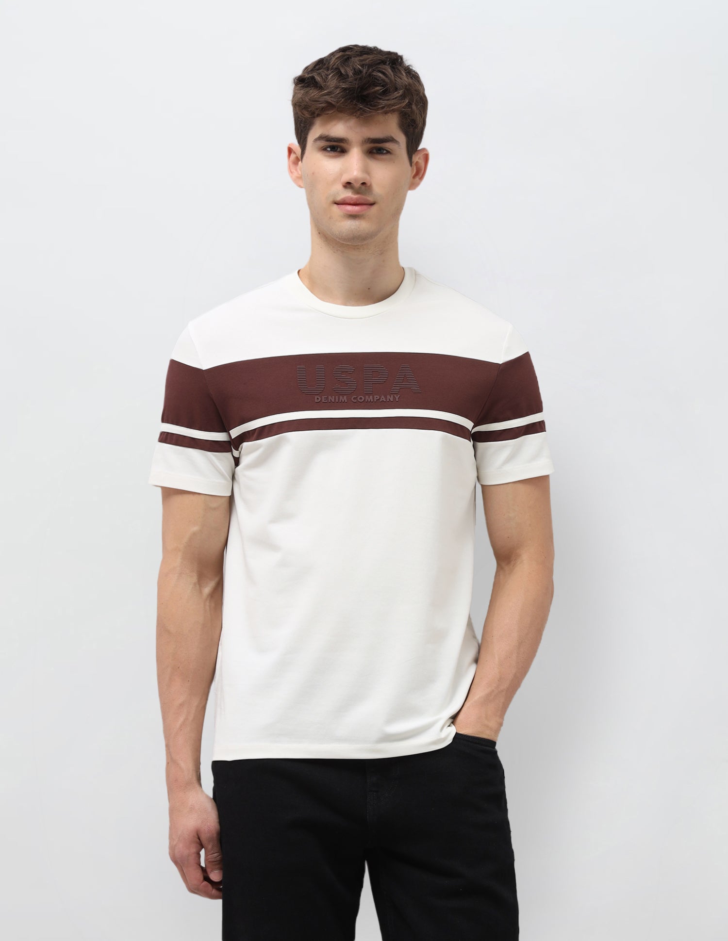 Colourblocked Slim Fit T-Shirt Ivory - U.S. Polo Assn. India | Large