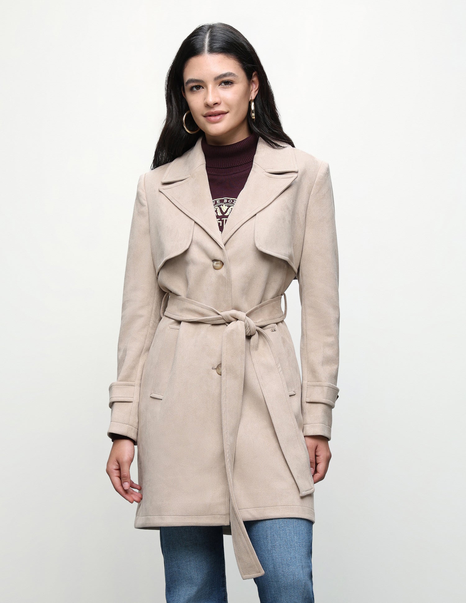 Solid Suede Longline Jacket Beige - U.S. Polo Assn. India | Large