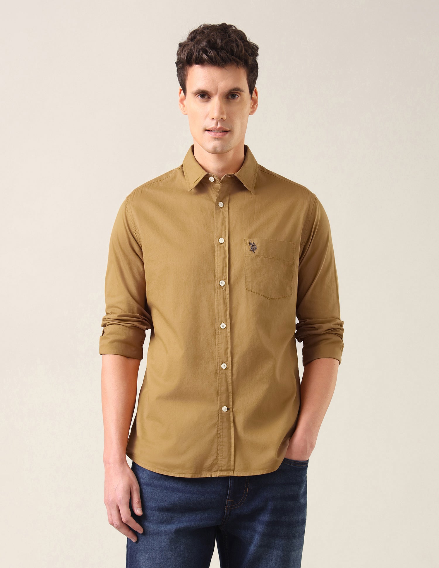 Twill Tailored Fit Shirt Mustard - U.S. Polo Assn. India | Large