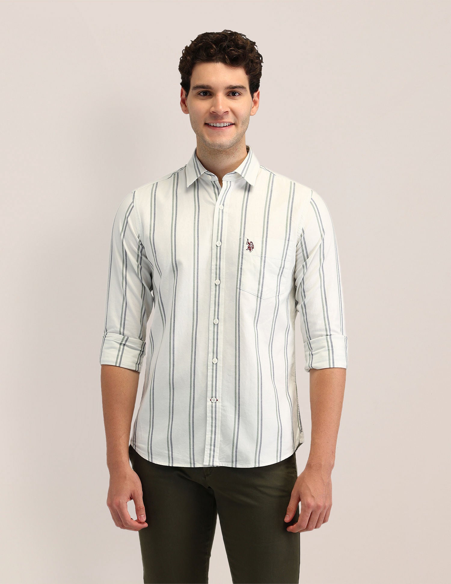 Tailored Fit Dobby Striped Shirt Dark Grey - U.S. POLO ASSN. | Large