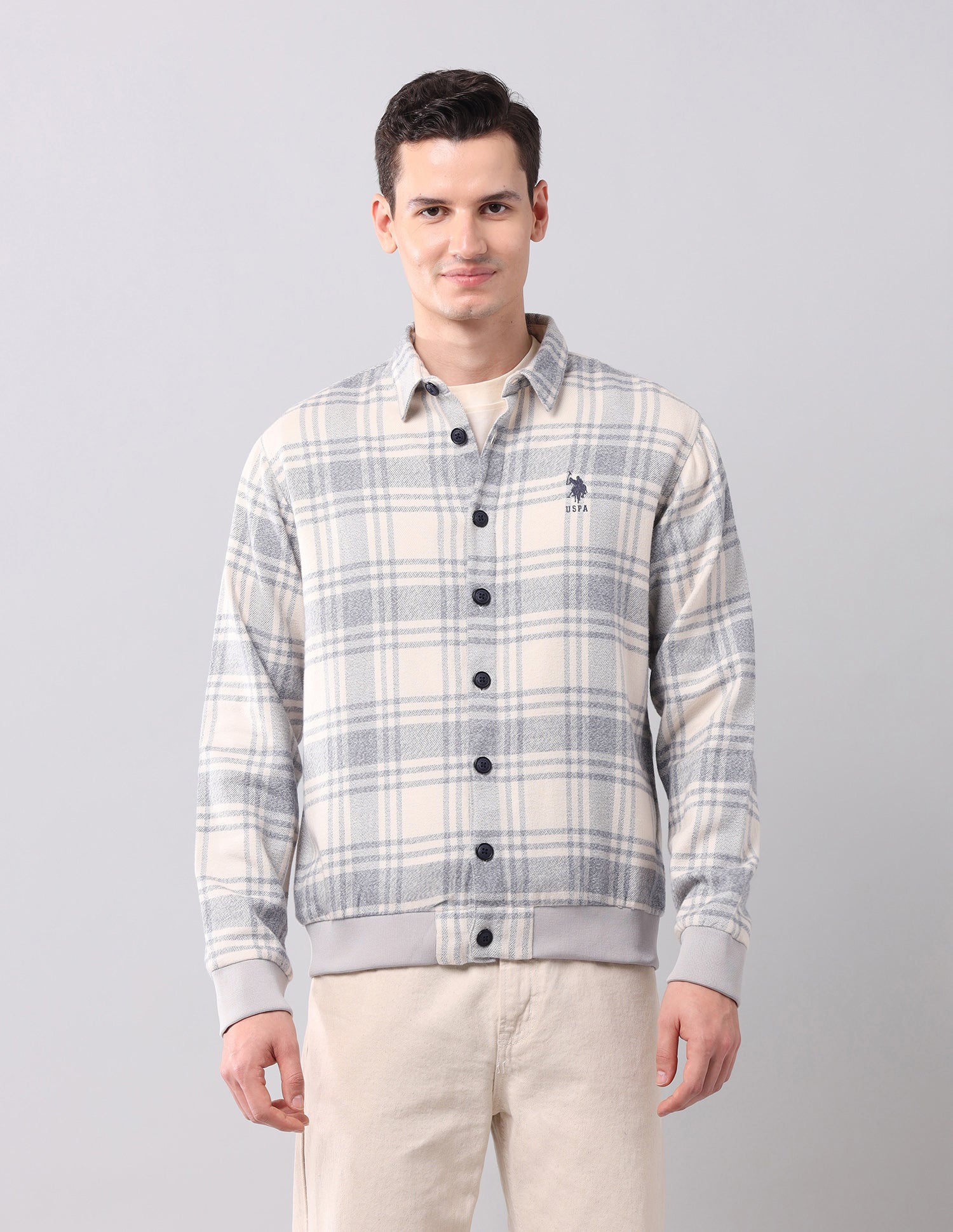 Tartan Checked Slim Fit Shirt Off White - U.S. Polo Assn. India | Large