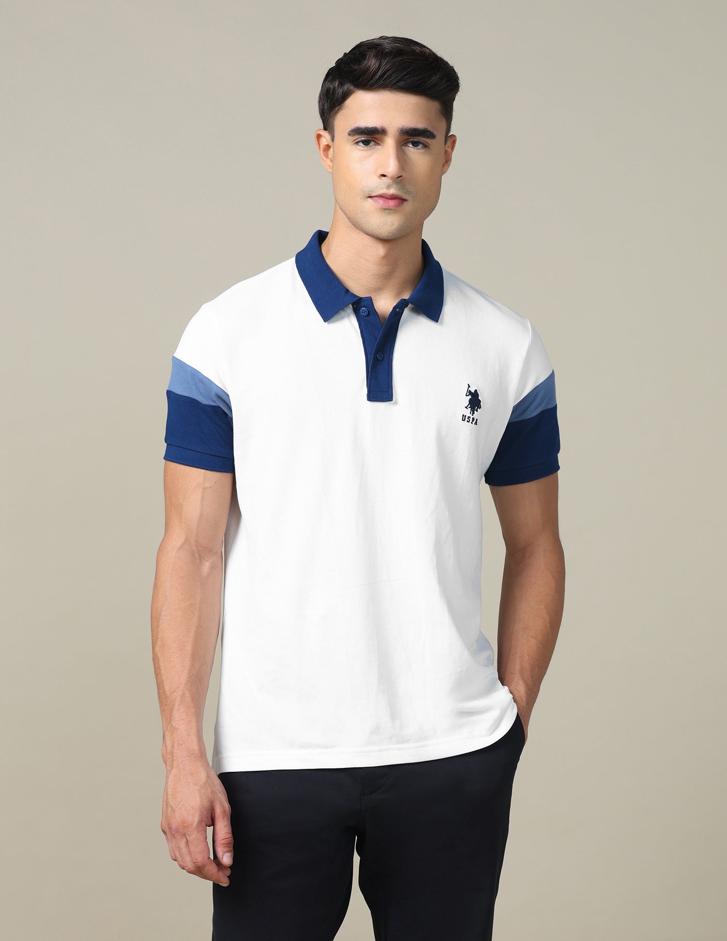 Colourblocked Regular Fit Polo Shirt Ivory - U.S. POLO ASSN. | Large