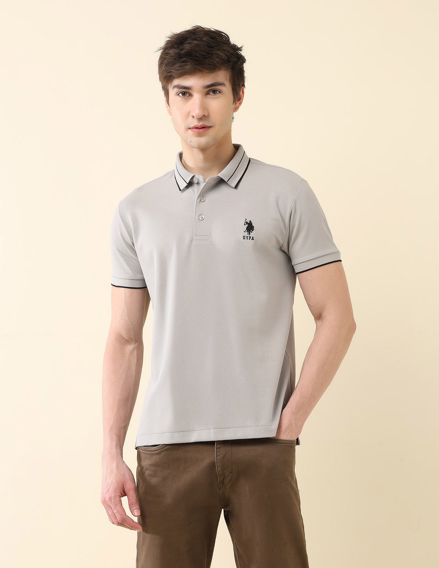 Solid Slim Fit Modern Monochrome Polo Shirt Grey - U.S. Polo Assn. India | Large