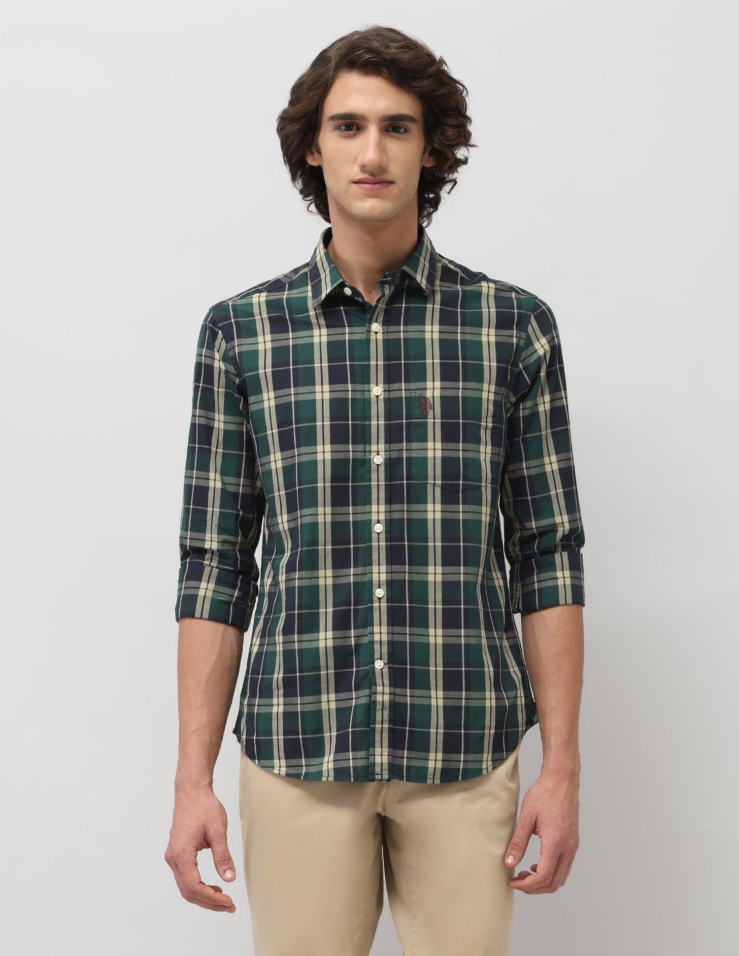 Grid Tattersall Checked Tailored Fit Shirt Navy - U.S. POLO ASSN. | Large