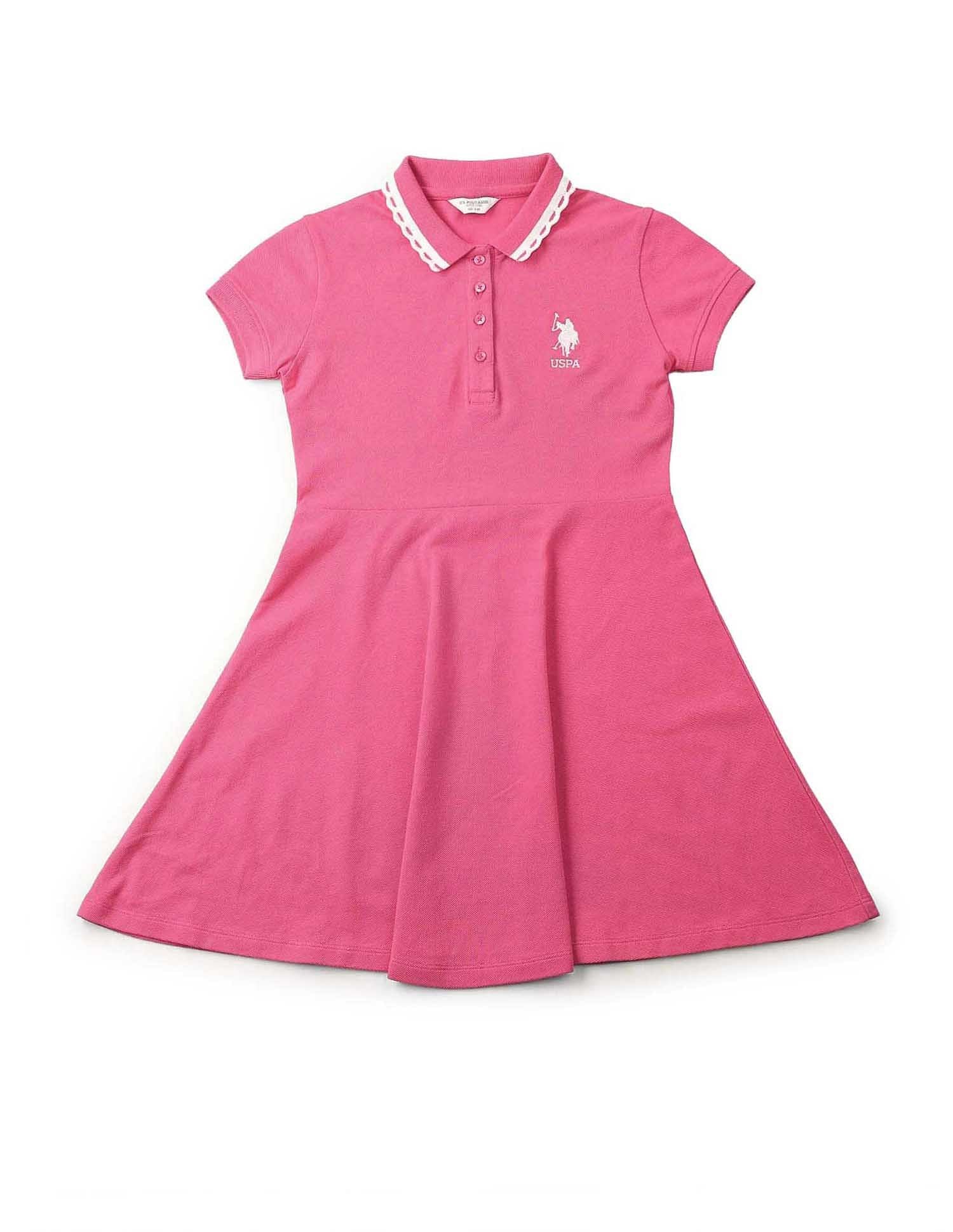 Girls Solid Fit And Flare Polo Dress Dark Pink - U.S. POLO ASSN. | Large