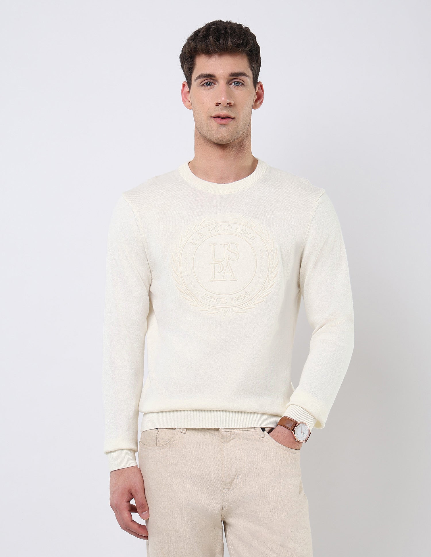 Brand Embroidered Regular Fit Sweater Off White - U.S. POLO ASSN. | Large