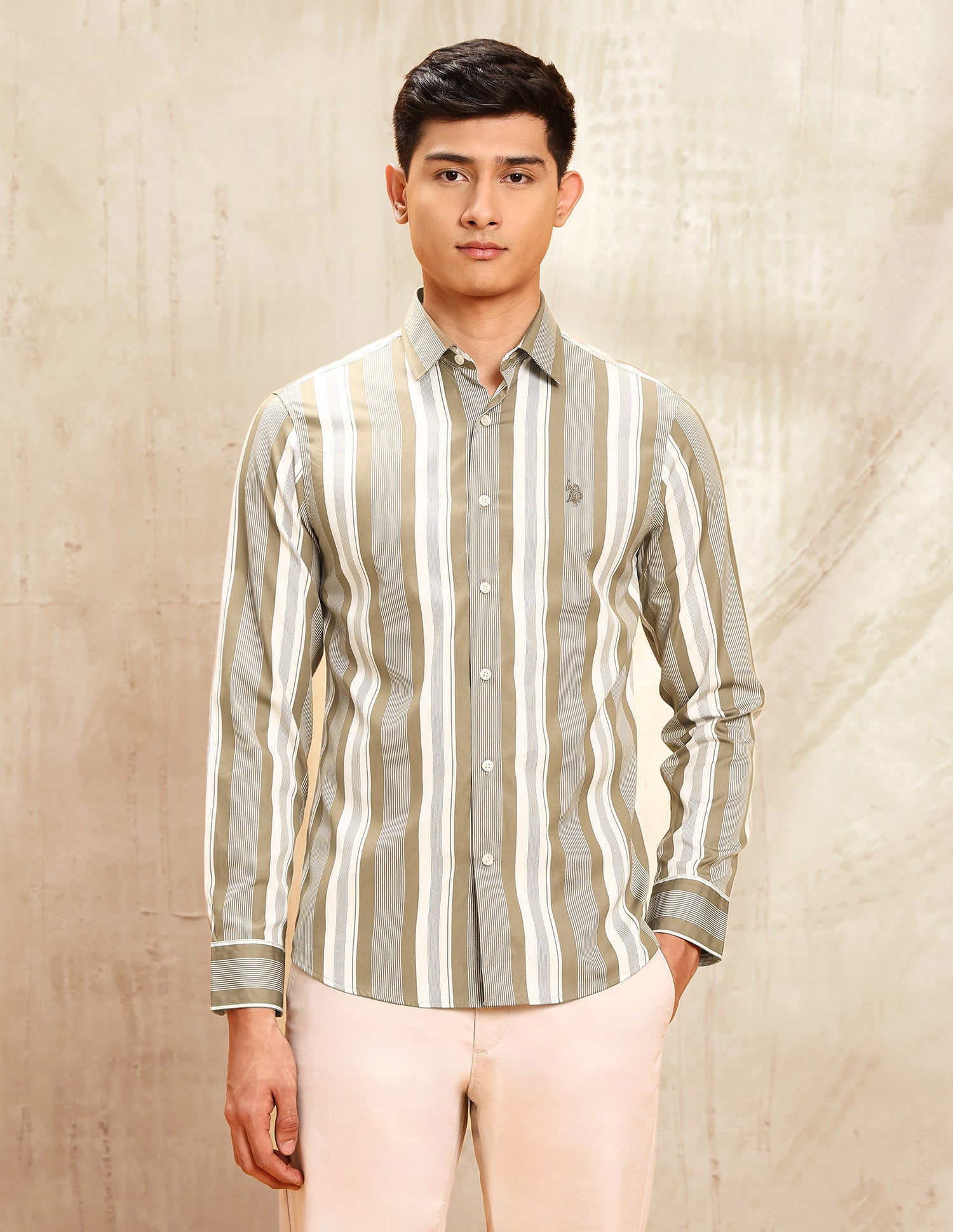 Poplin Vertical Striped Shirt Khaki - U.S. POLO ASSN. | Large