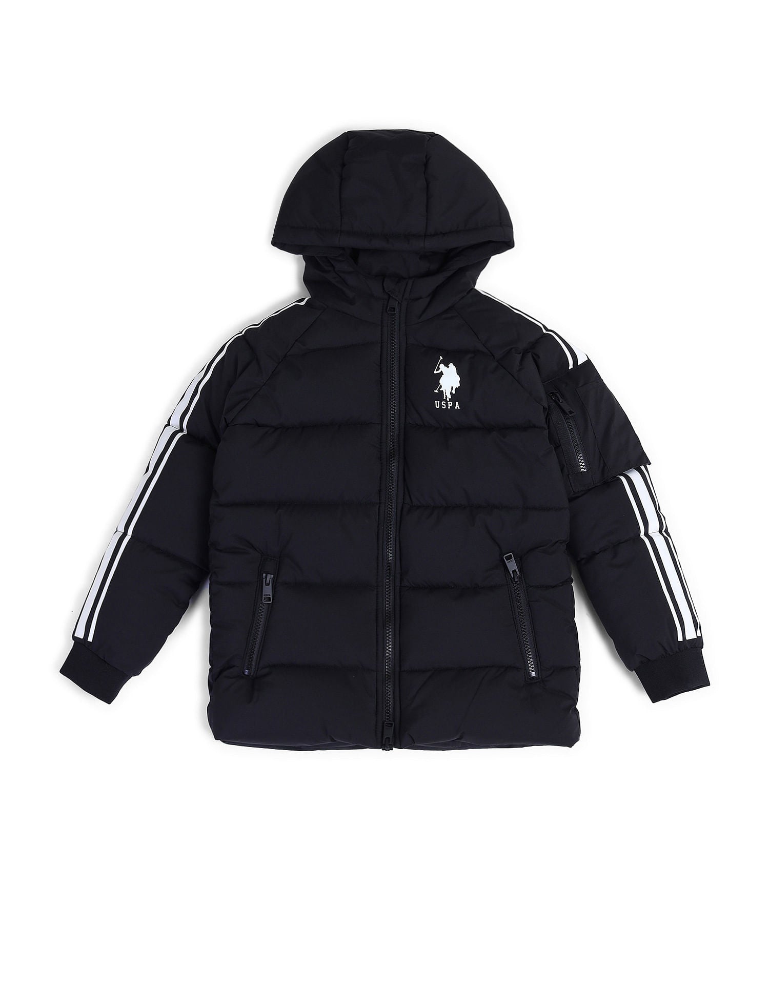 Boys Regular Fit Solid Padded Jacket Black - U.S. POLO ASSN. | Large