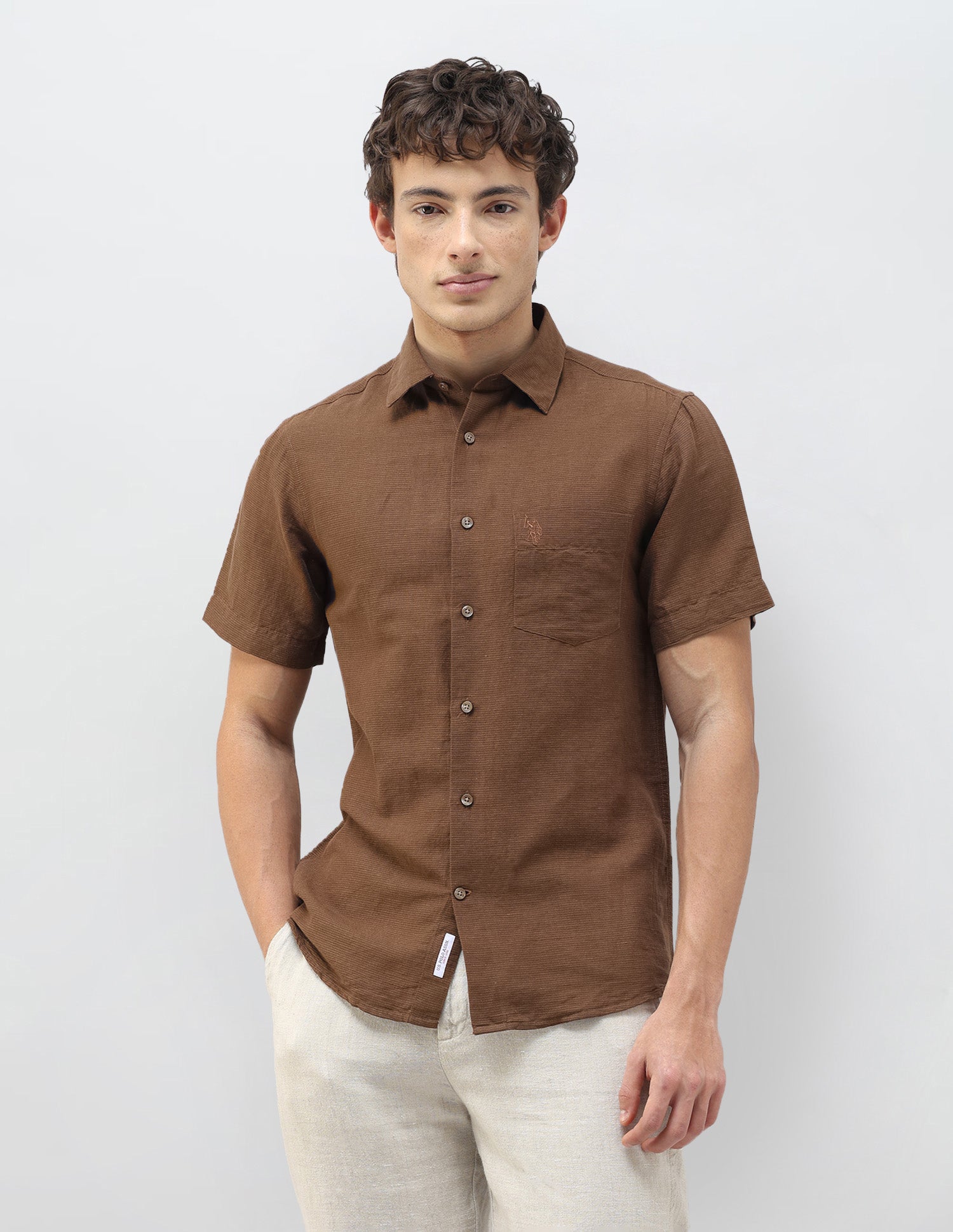 Solid Regular Fit Shirt Brown - U.S. Polo Assn. India | Large