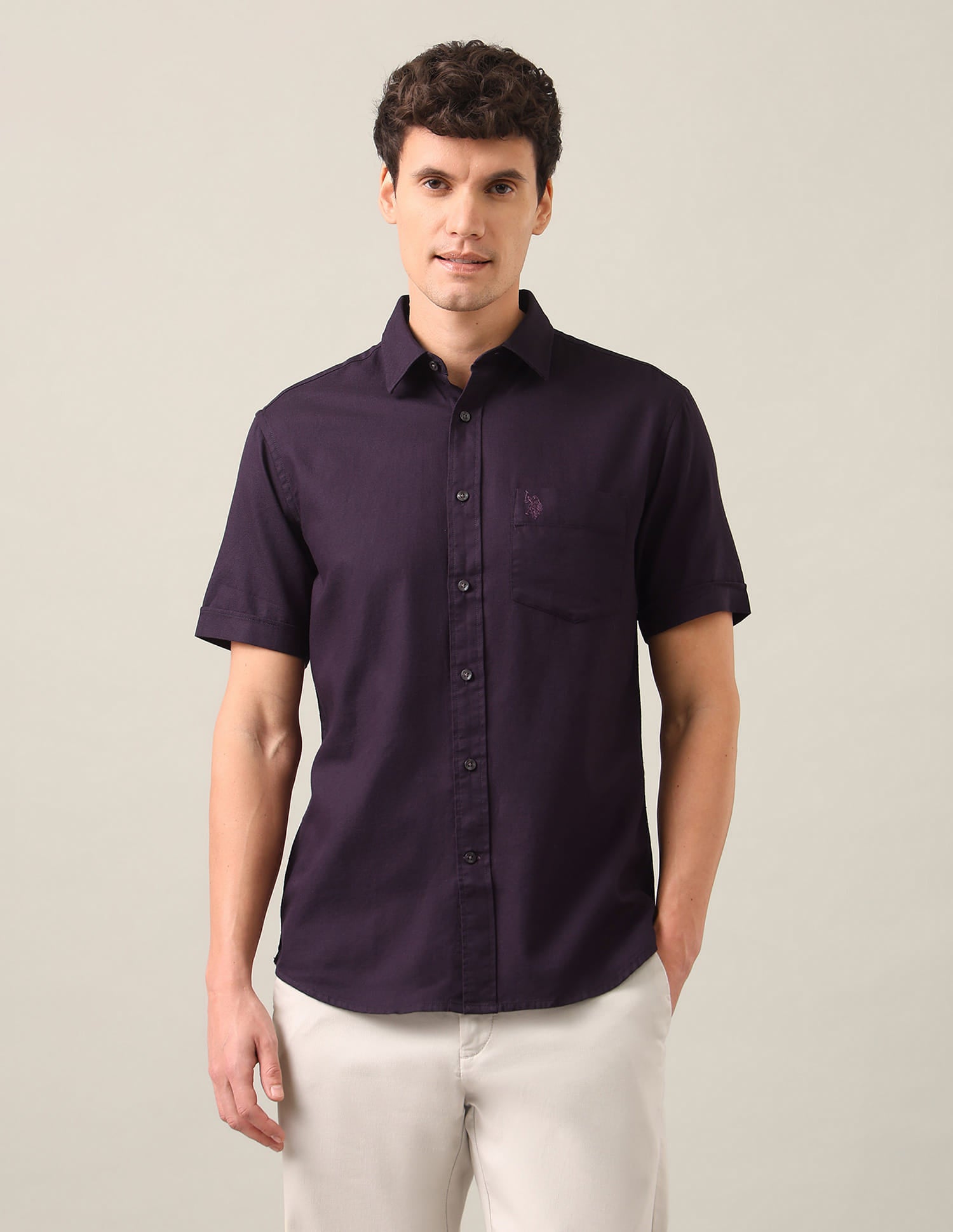 Solid Tailored Fit Shirt Purple - U.S. Polo Assn. India | Large