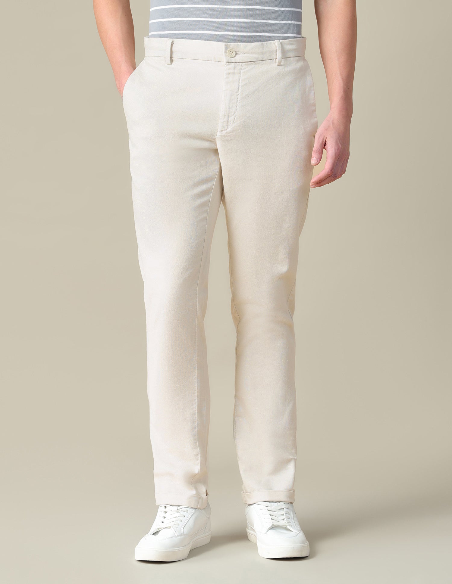 Mid Rise Denver Slim Fit Trousers Beige - U.S. Polo Assn. India | Large