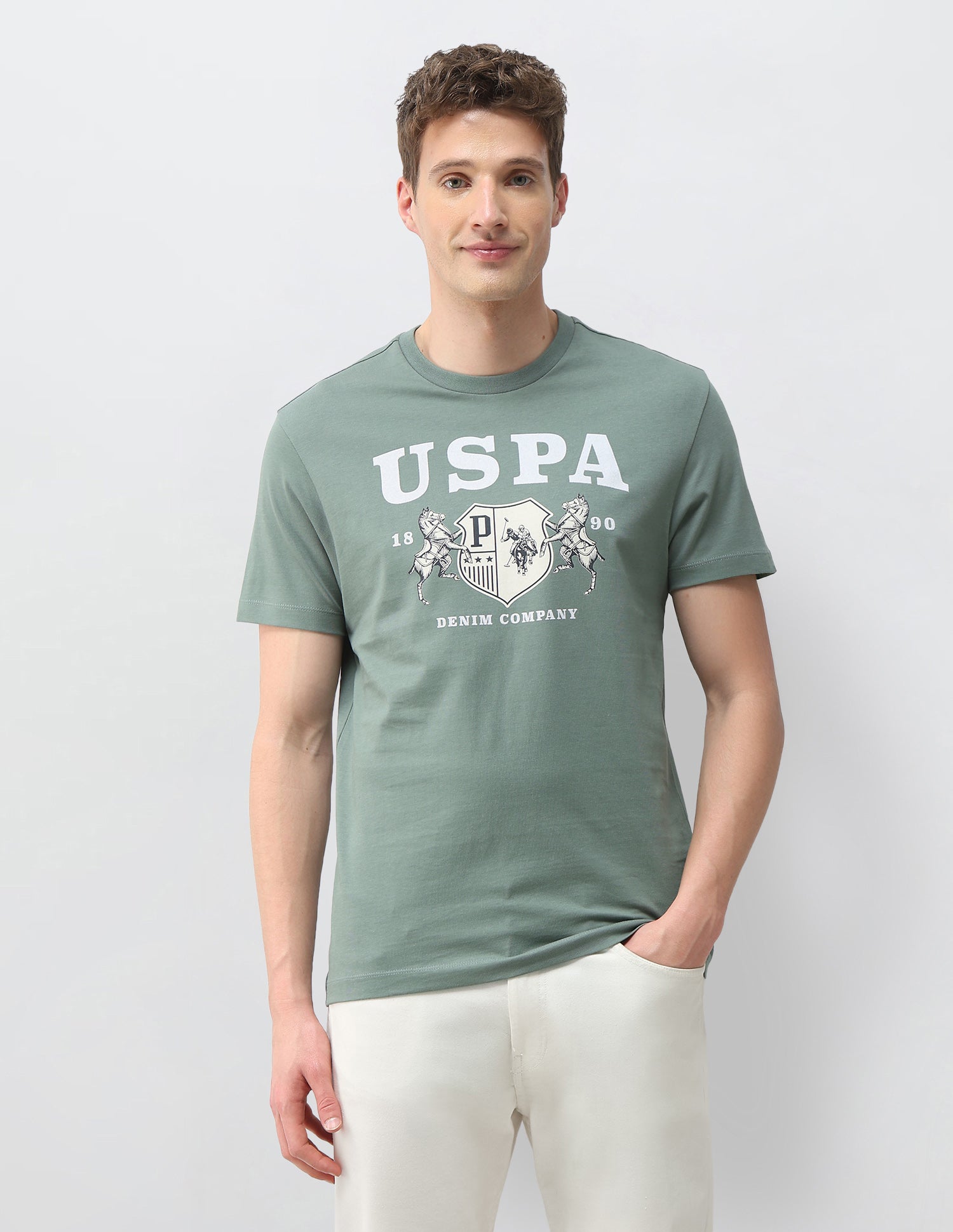Graphic Brand Printed Slim Fit T-Shirt Light Green - U.S. Polo Assn. India | Large