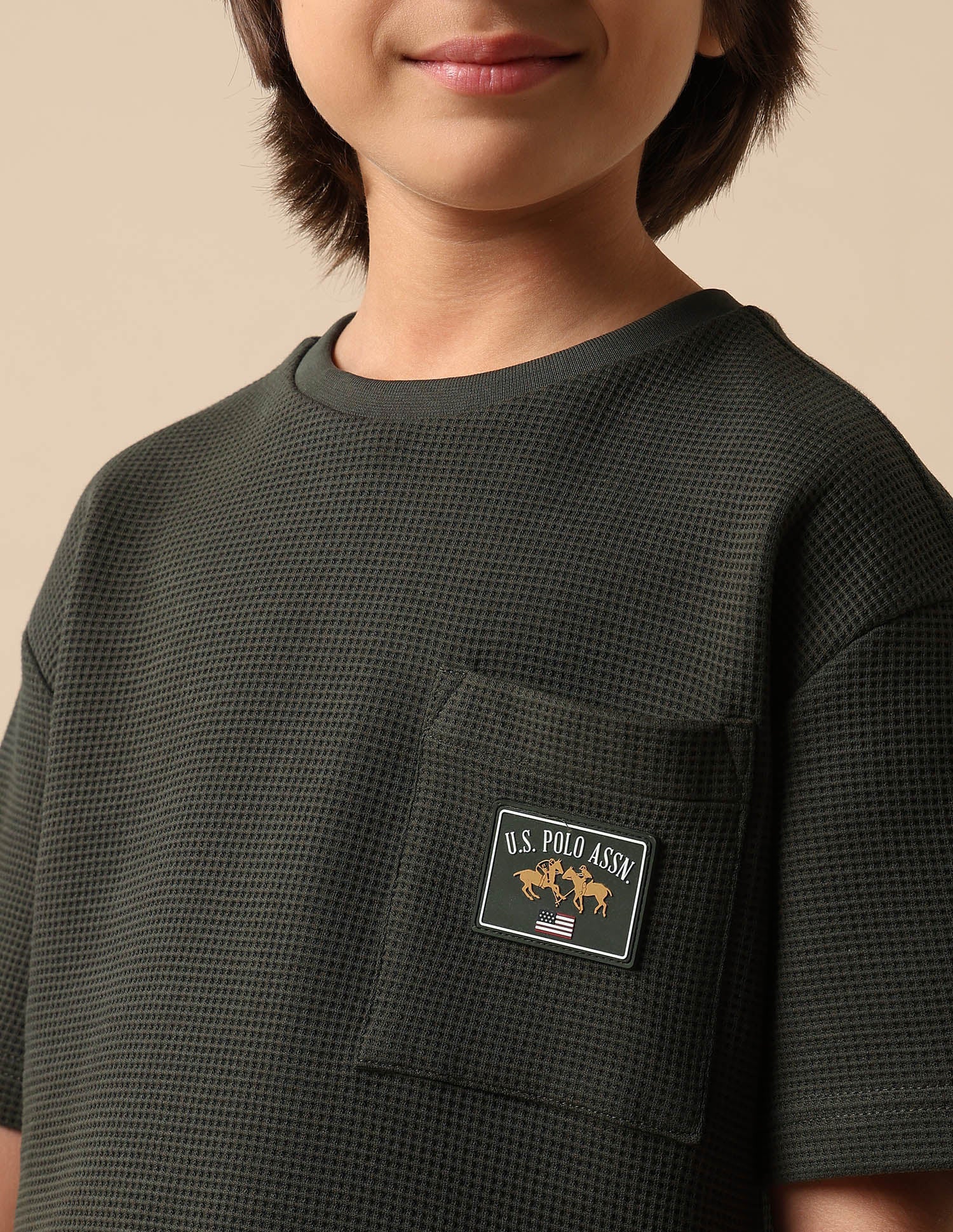 Boys Textured Boxy Fit T Shirt Olive - U.S. POLO ASSN. | Large