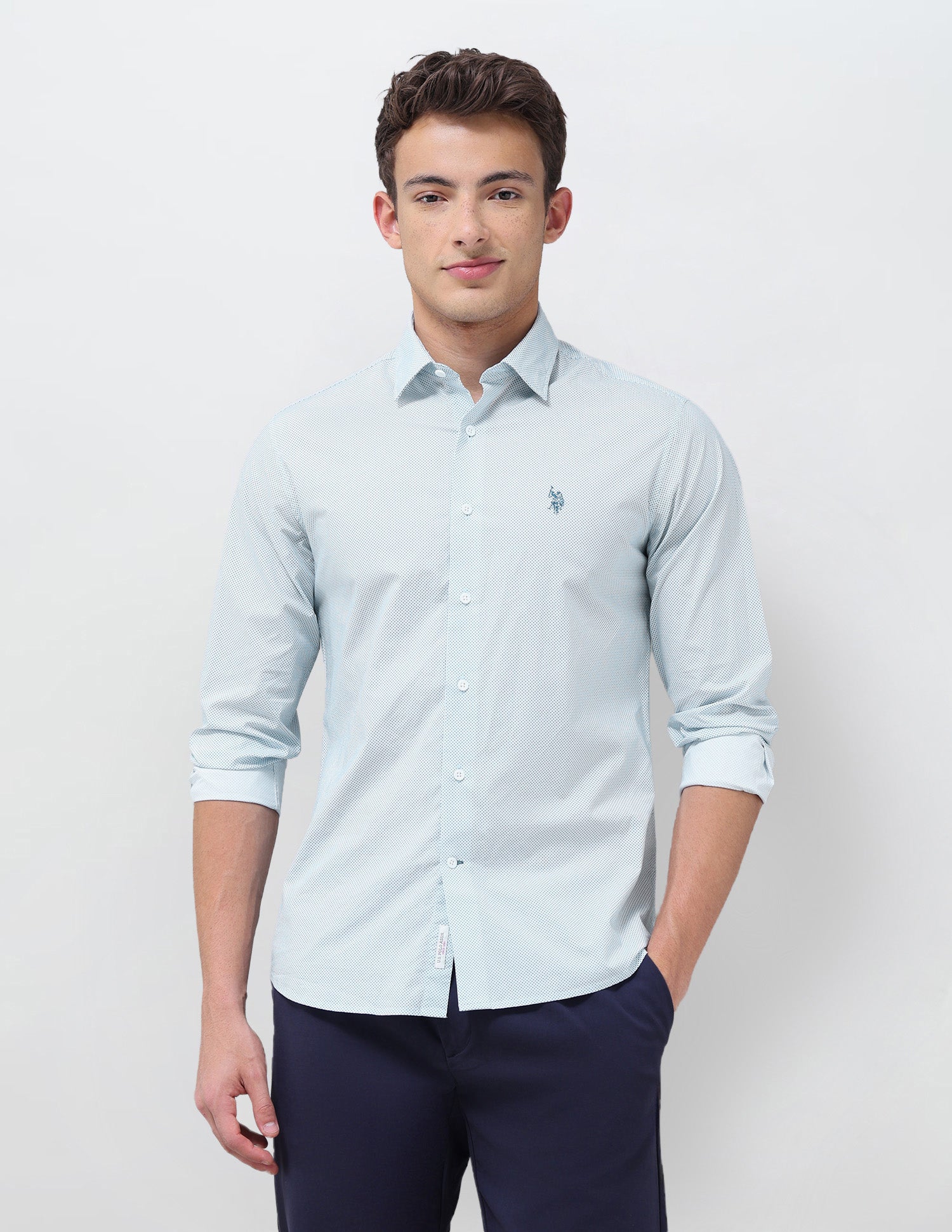 Geometric Printed Regular Fit Shirt Teal - U.S. Polo Assn. India | Large
