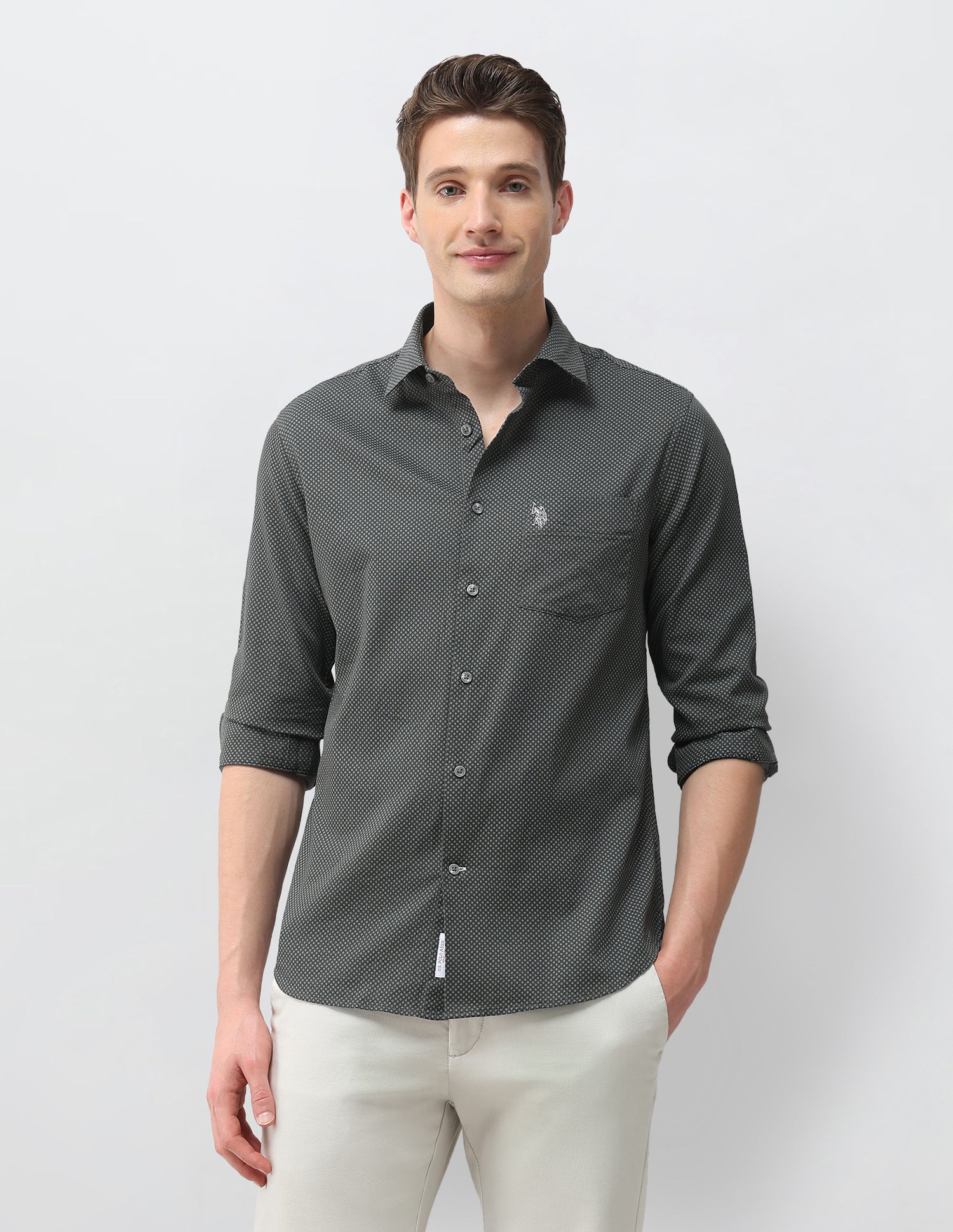 Geometric Printed Dobby Shirt Olive - U.S. Polo Assn. India | Large