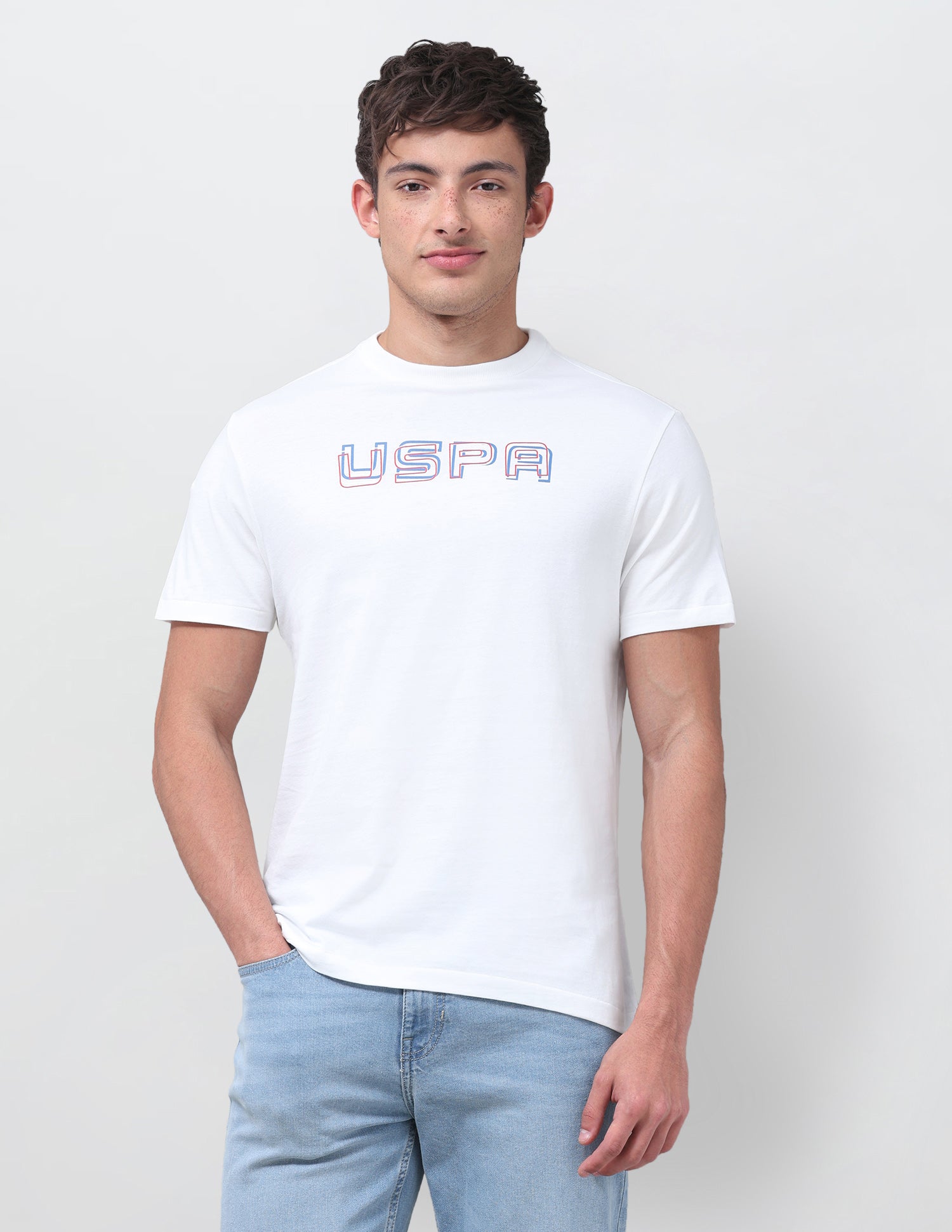 Typographic Brand Printed Regular Fit T-Shirt Ivory - U.S. Polo Assn. India | Large