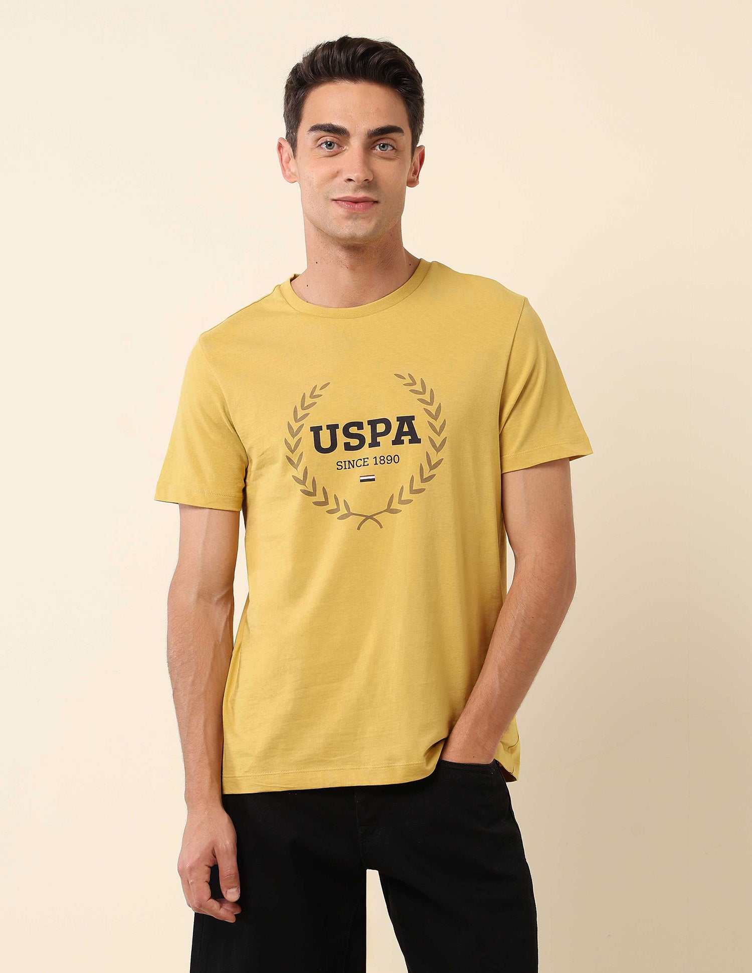 Slim Fit Brand Printed T-Shirt Mustard - U.S. Polo Assn. India | Large