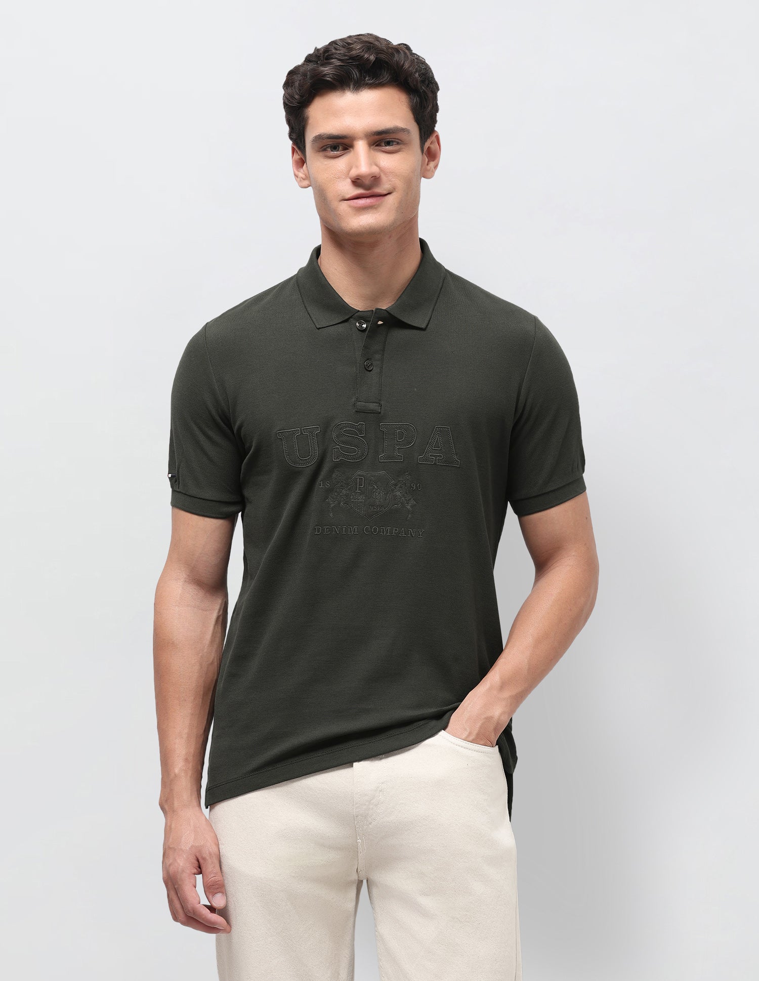 Brand Applique Slim Fit Polo Shirt Olive - U.S. Polo Assn. India | Large