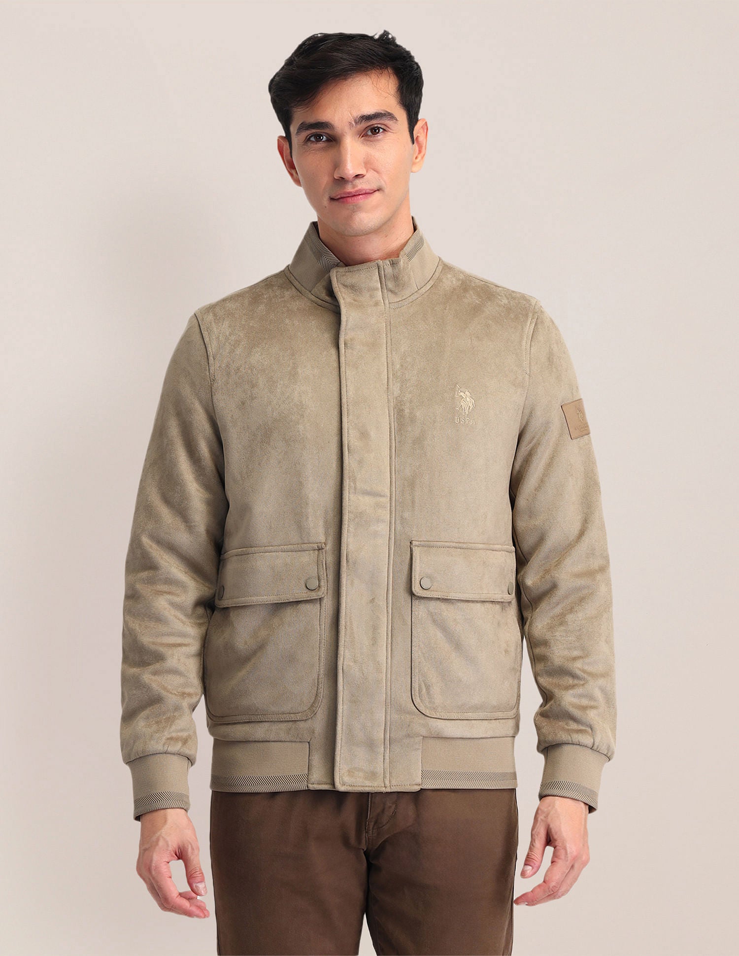 Regular Fit Suede Casual Jacket Khakhi - U.S. POLO ASSN. | Large