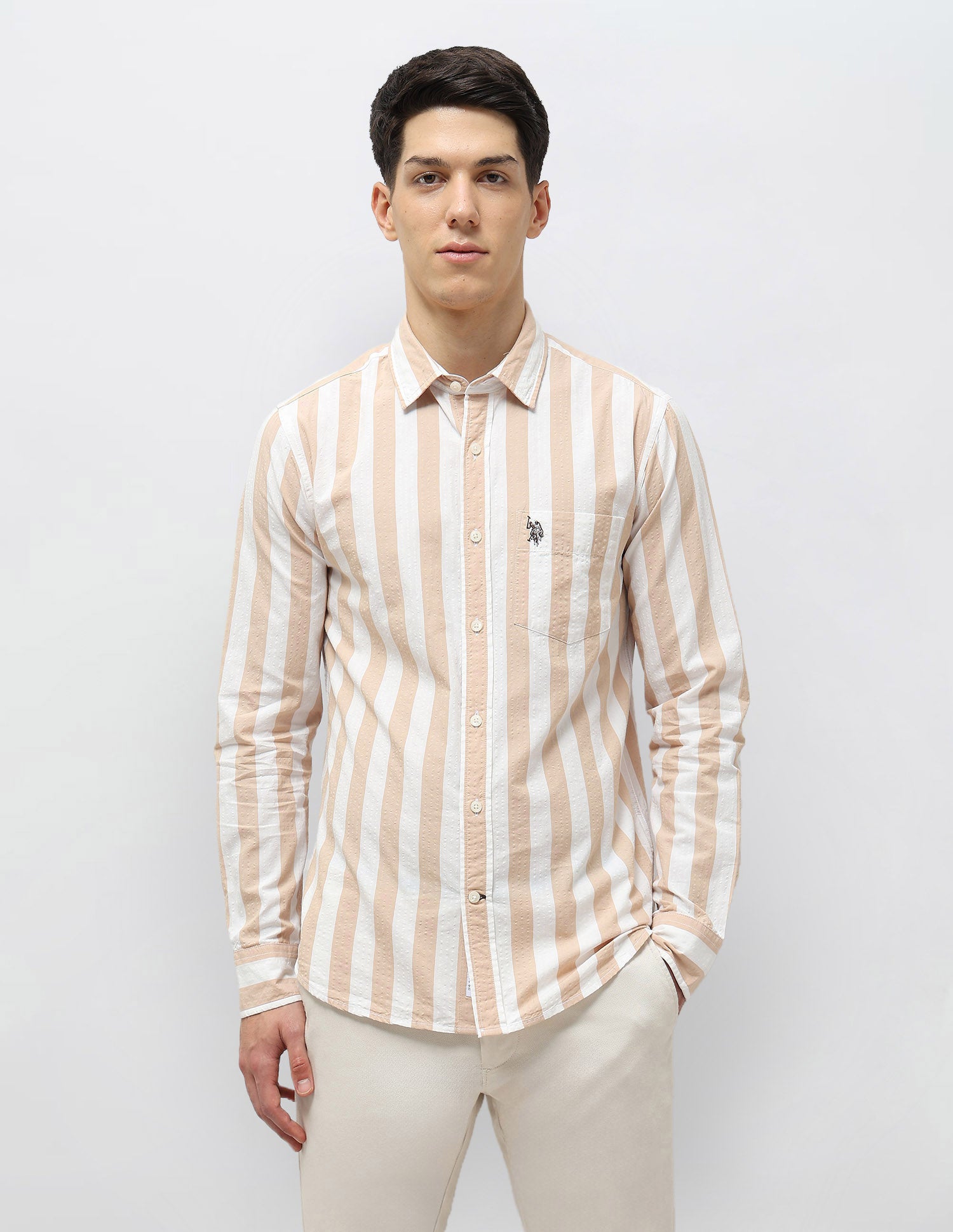 Vertical Striped Seersucker Shirt Mustard - U.S. Polo Assn. India | Large