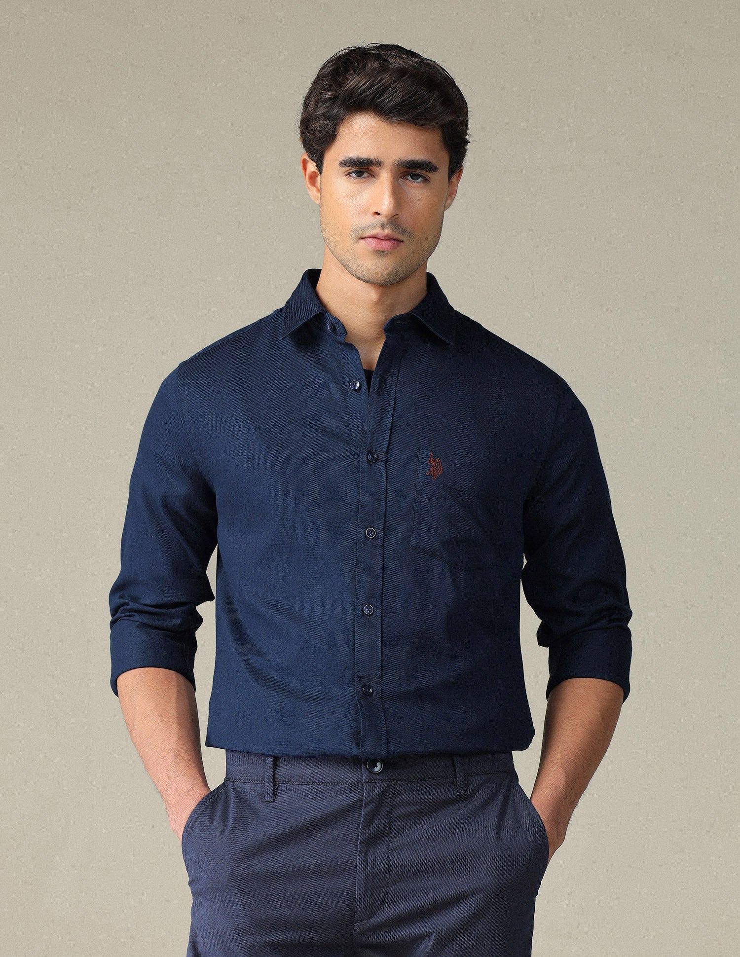 Pure Cotton Tailored Fit Shirt Navy - U.S. POLO ASSN. | Large