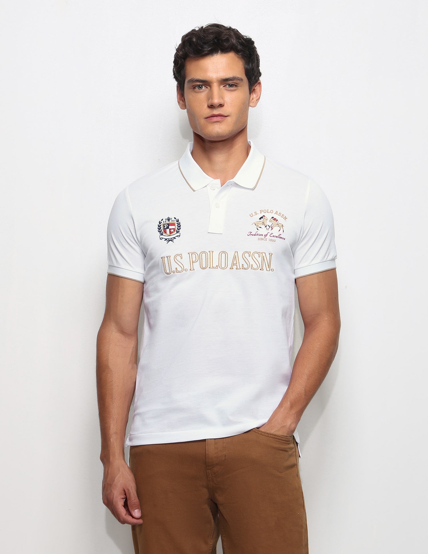 Numeric Brand Embroidered Slim Fit Polo Shirt White - U.S. Polo Assn. India | Large