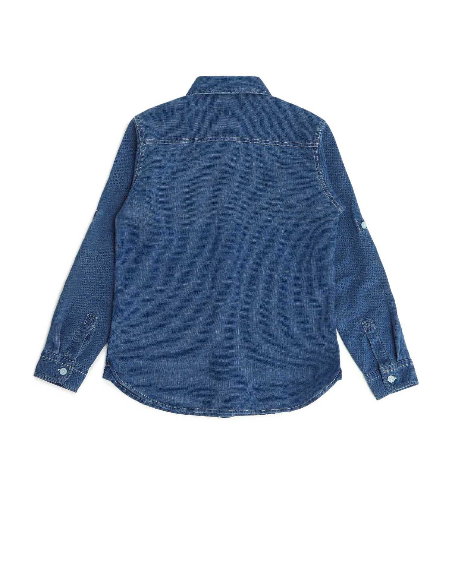 Boys Regular Fit Dobby Shirt Indigo - U.S. POLO ASSN. | Large