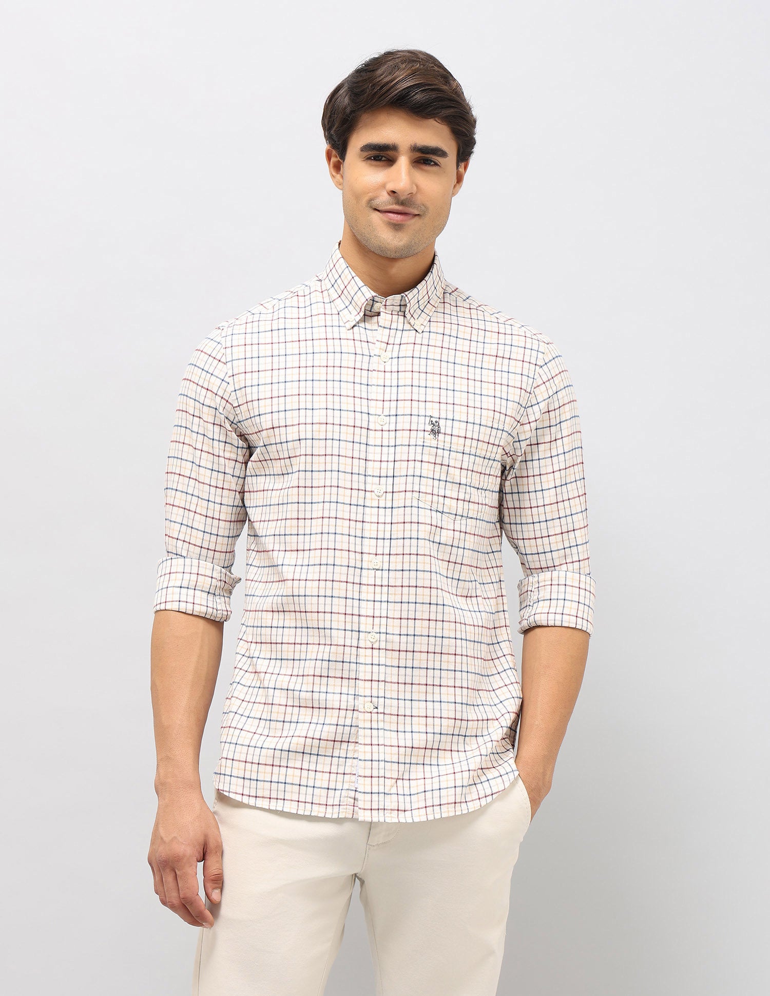 Graph Checked Twill Shirt Ivory - U.S. POLO ASSN. | Large