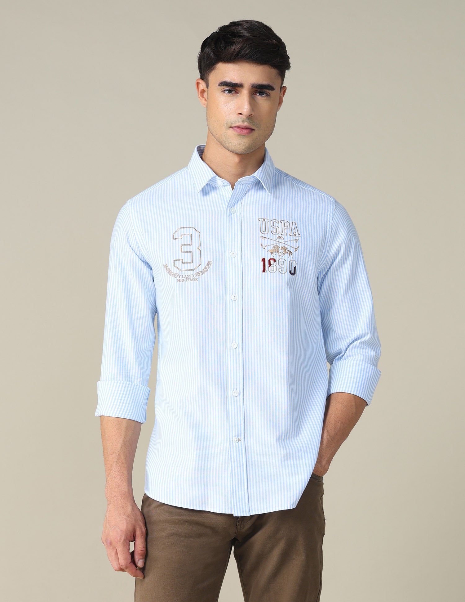 Oxford Vertical Striped Shirt Blue - U.S. POLO ASSN. | Large