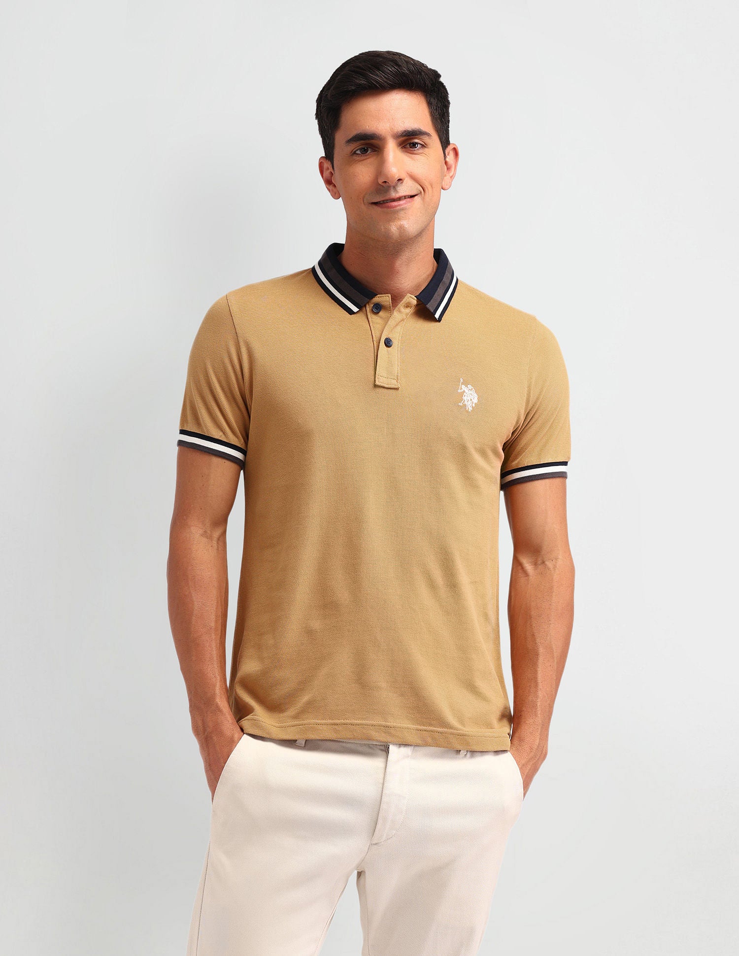 Outdoor Muscle Fit Solid Polo Shirt Tan - U.S. POLO ASSN. | Large