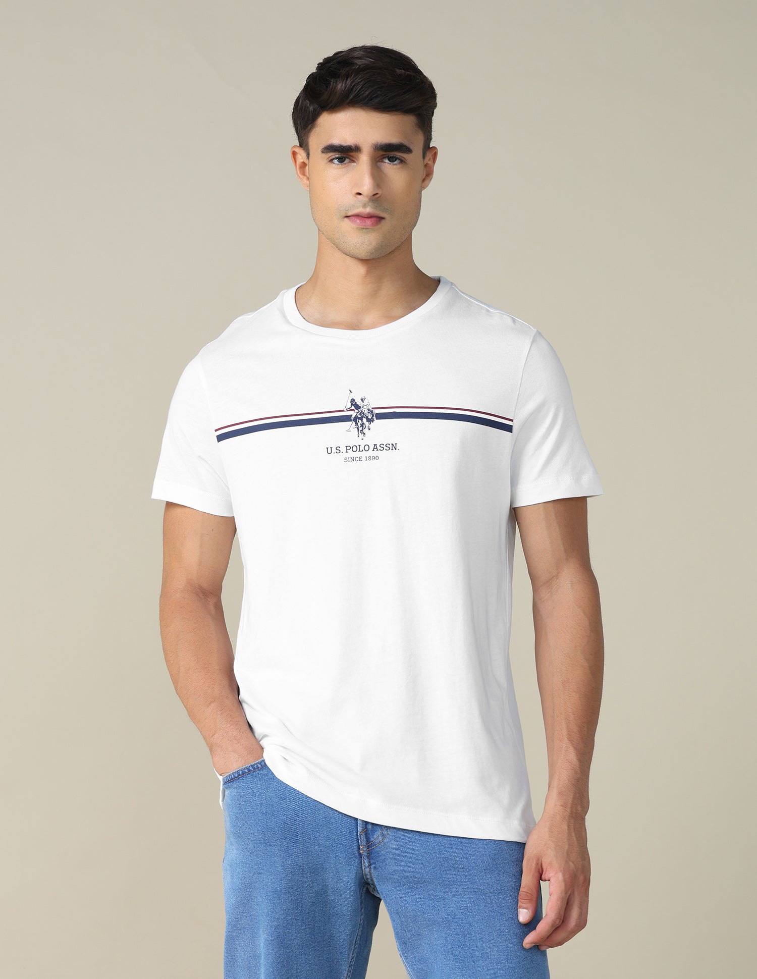 Horizontal Striped Regular Fit T-shirt Ivory - U.S. POLO ASSN. | Large