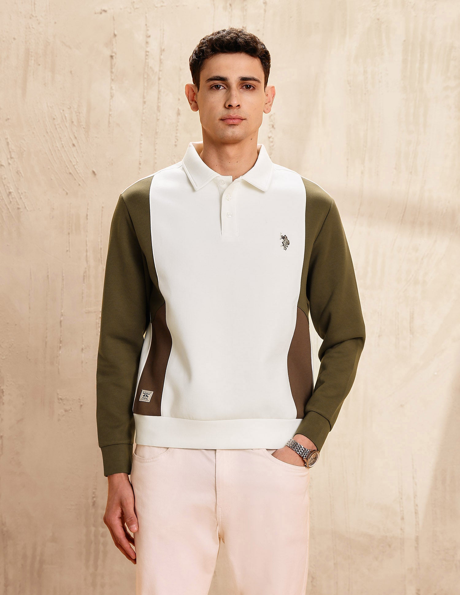 Colourblocked Legend Of Horseshoe Sweatshirt Ecru - U.S. POLO ASSN. | Large