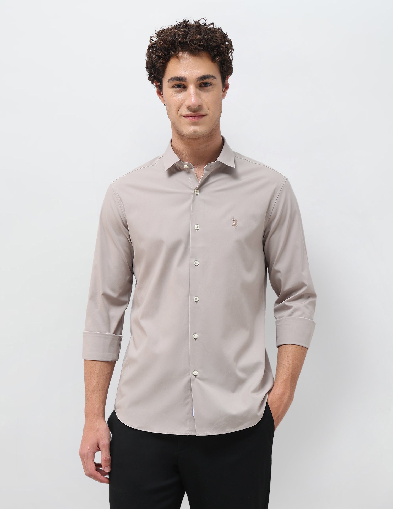 Solid Tailored Fit Shirt Light Beige - U.S. Polo Assn. India | Large