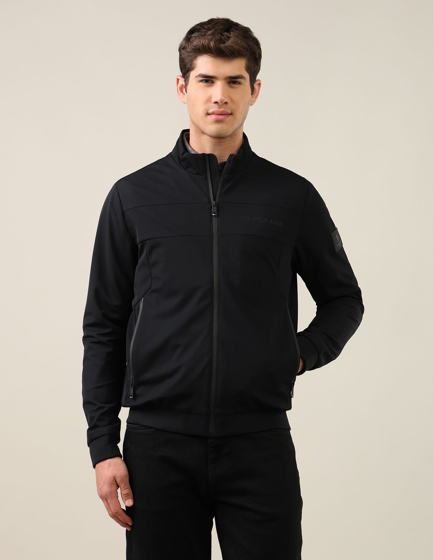 Solid Regular Fit Jacket Black - U.S. Polo Assn. India | Large