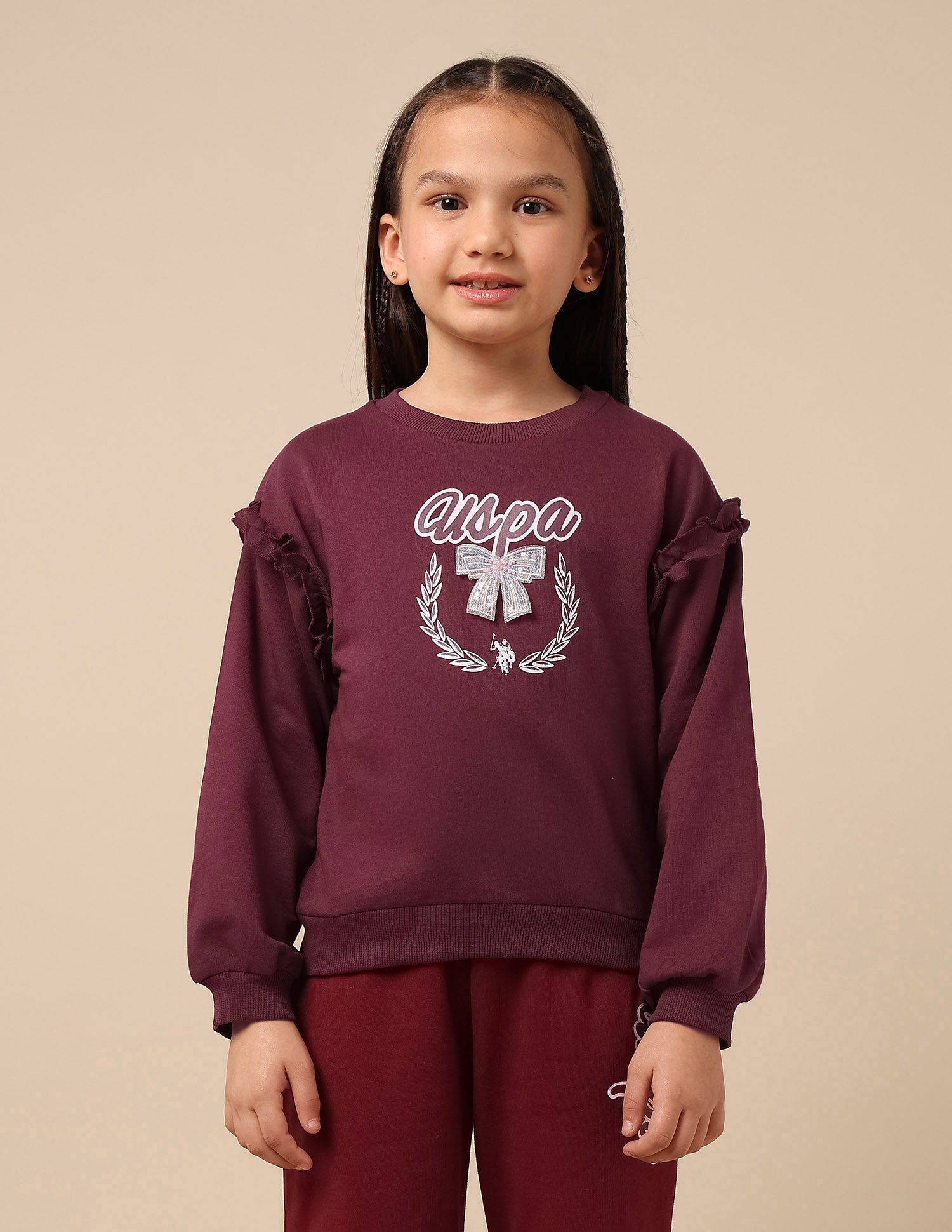 Girls Brand Printed Regular Fit Sweatshirt Burgundy - U.S. POLO ASSN. | Large