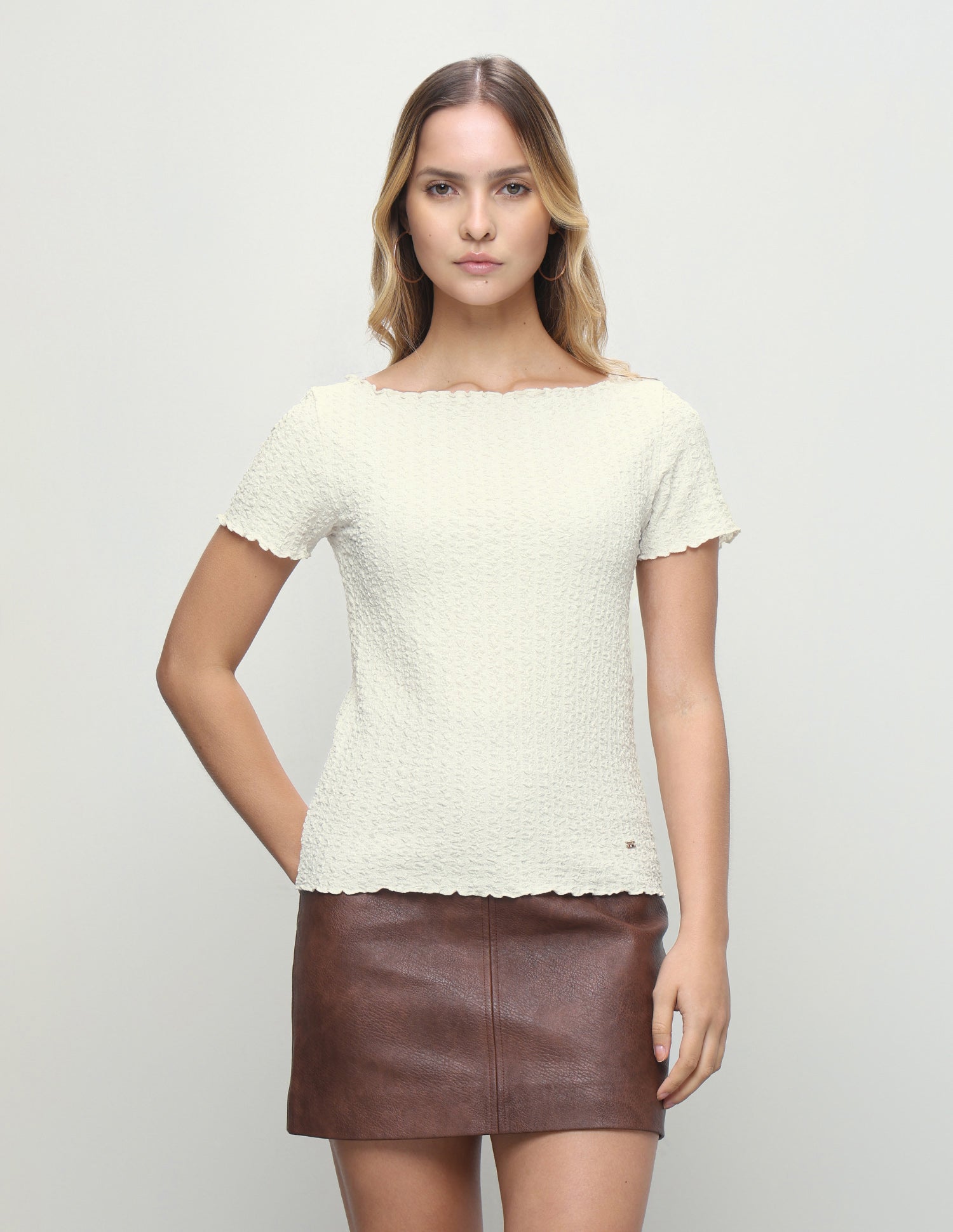 Textured Fitted T-Shirt Off-White - U.S. Polo Assn. India | Large