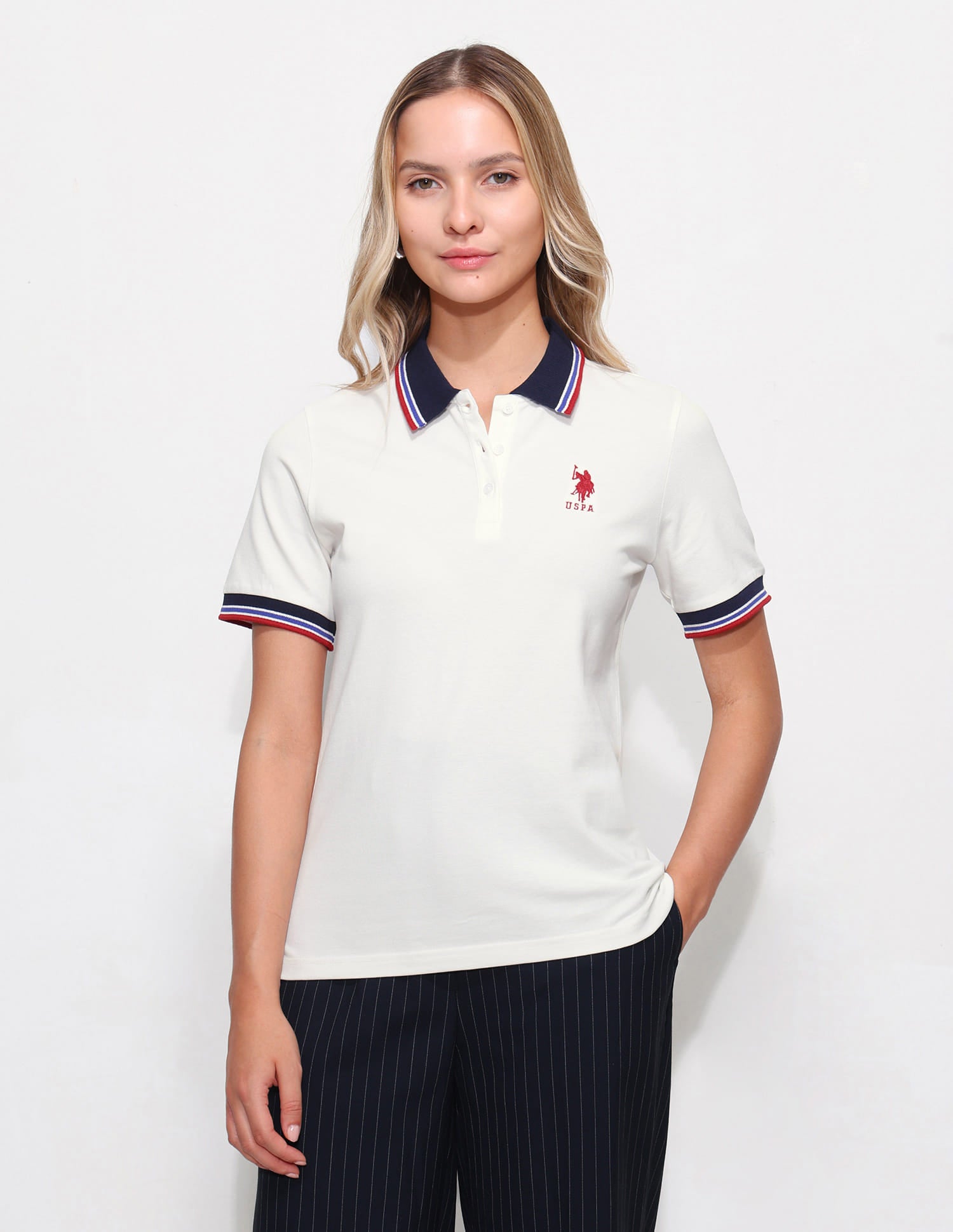 Regular Fit Contrast Collar Polo Shirt White - U.S. Polo Assn. India | Large