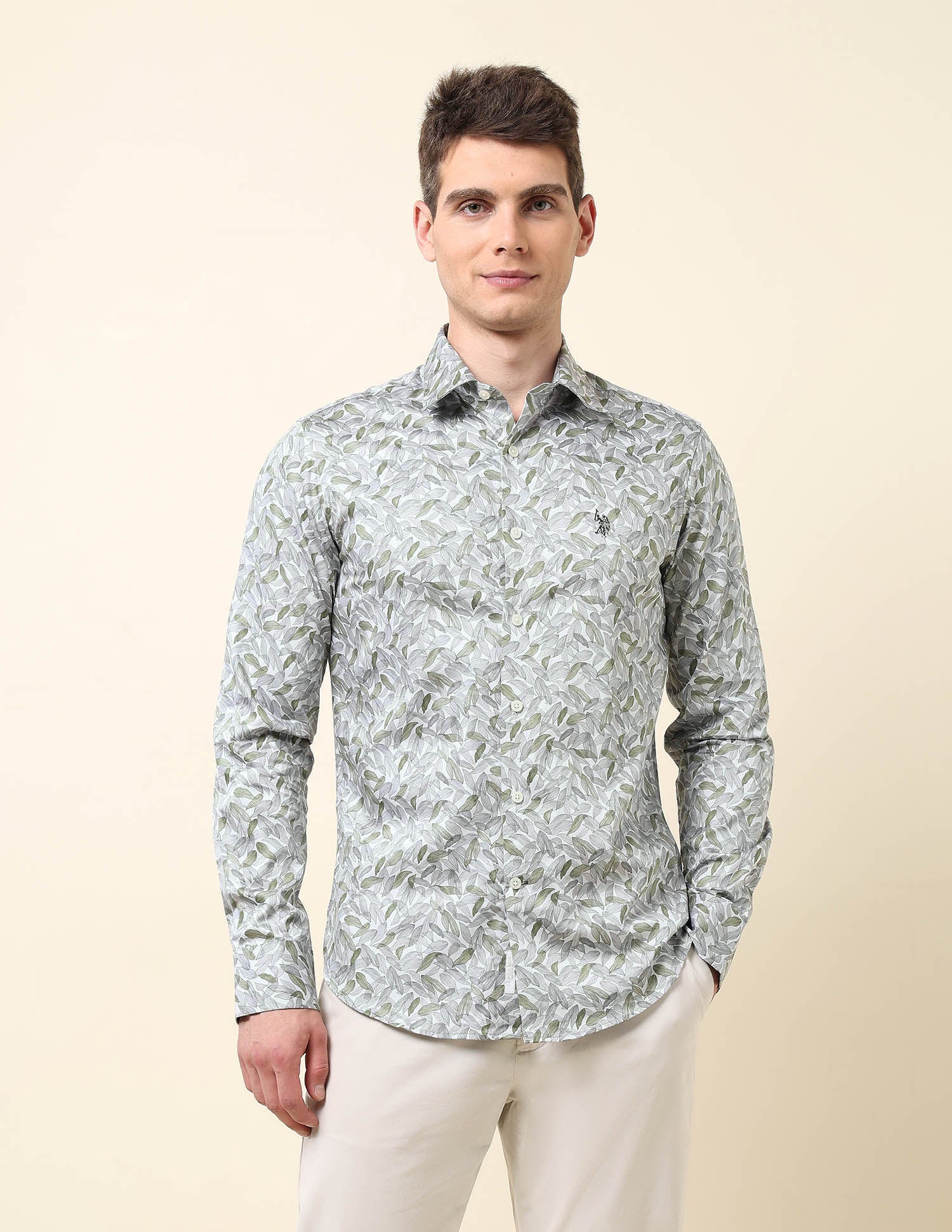 Tropical Printed Satin Shirt Grey - U.S. Polo Assn. India | Large