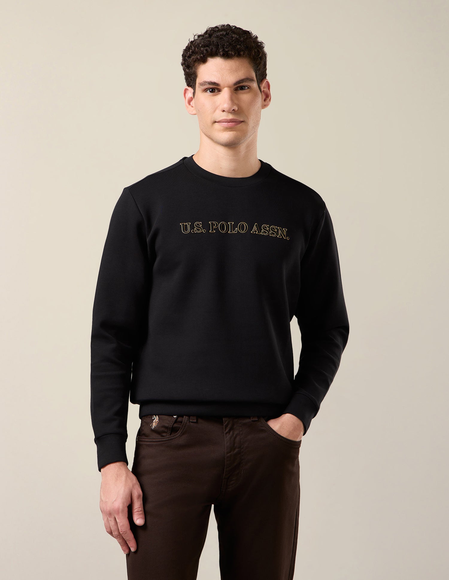Brand Embroidered Slim Fit Sweatshirt Black - U.S. Polo Assn. India | Large
