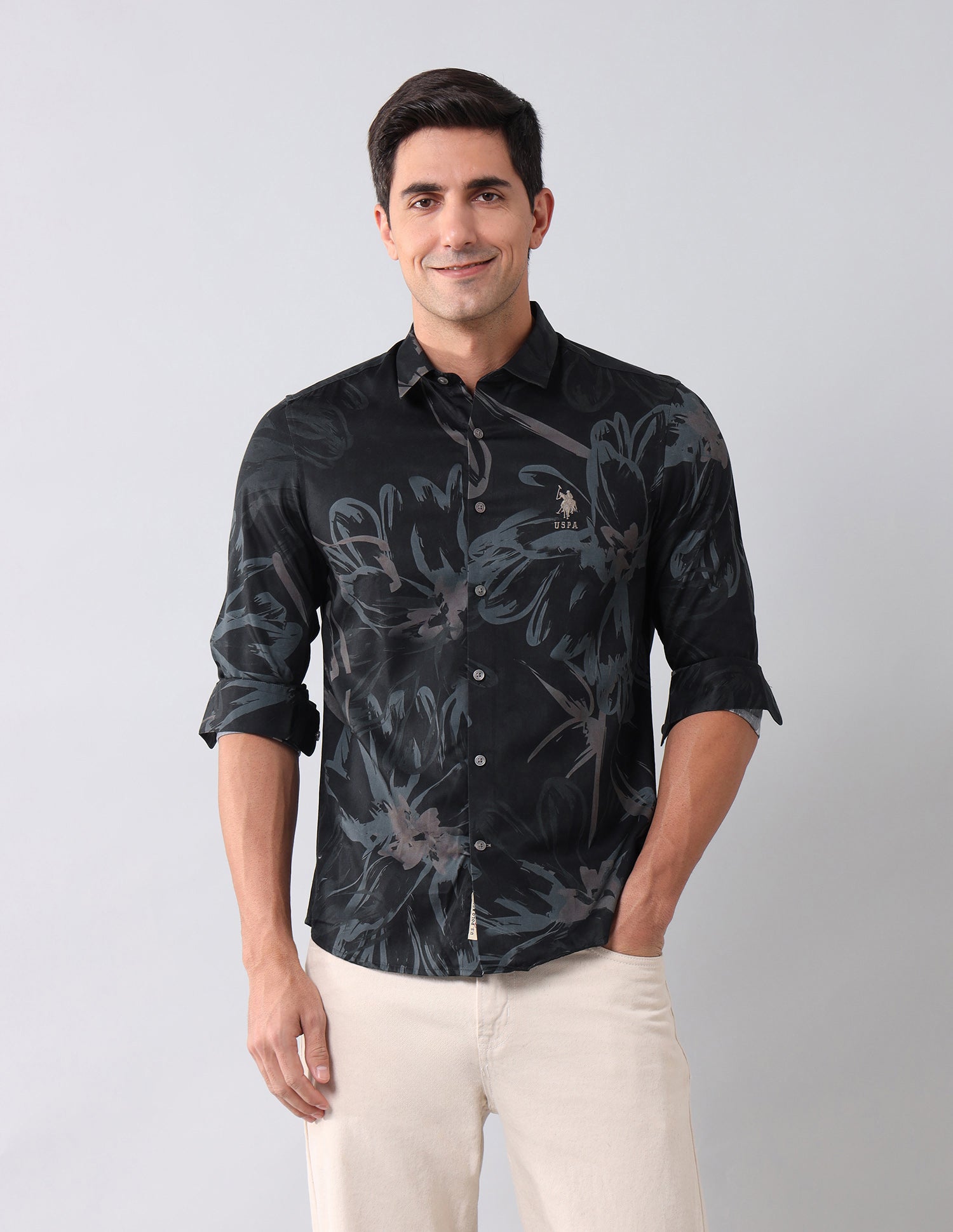 Regular Fit Floral Printed Shirt Black - U.S. Polo Assn. India | Large