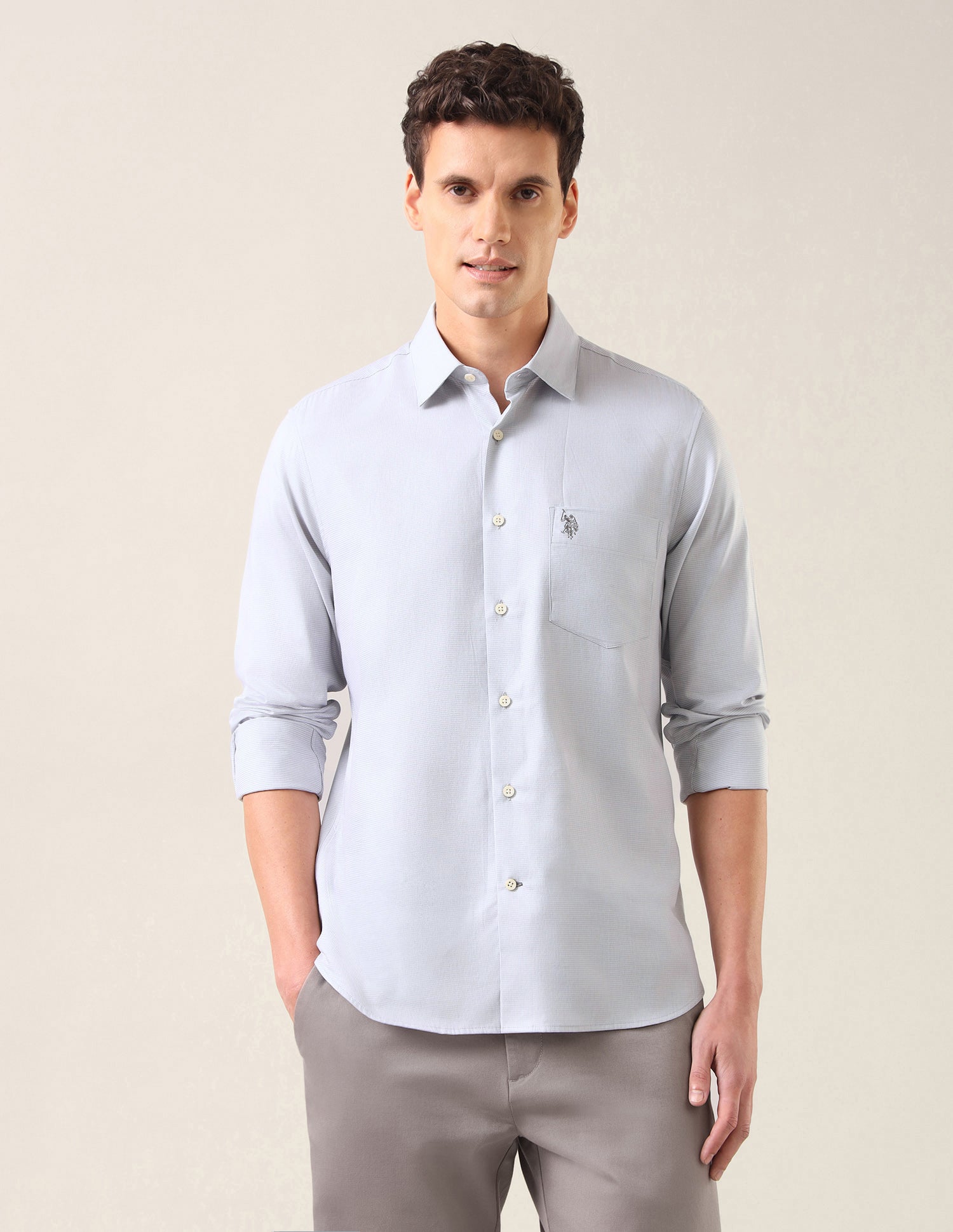Solid Tailored Fit Shirt Grey - U.S. Polo Assn. India | Large