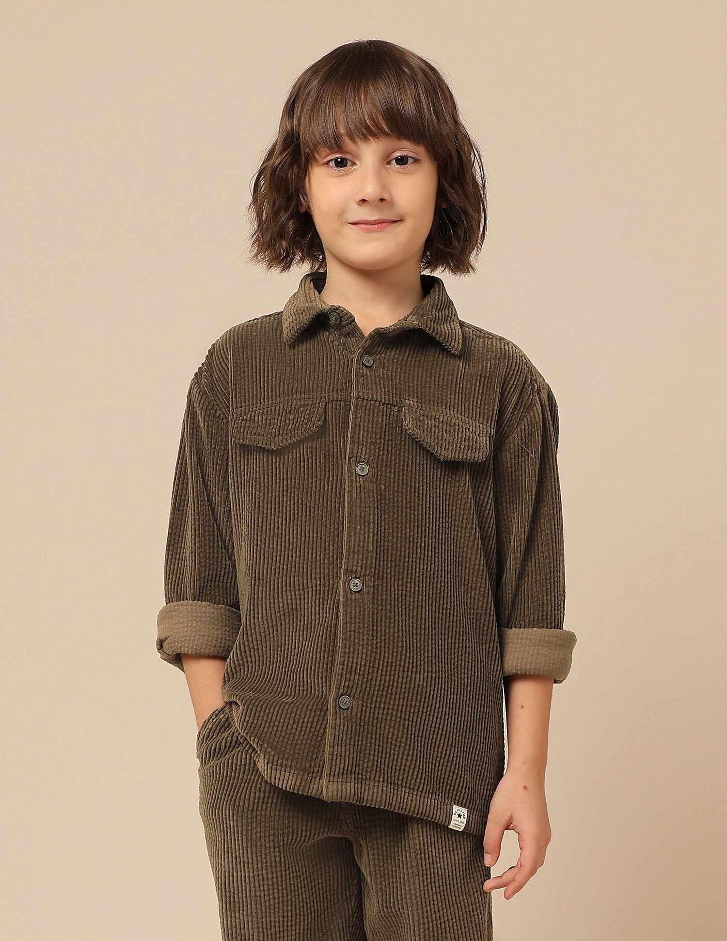 Boys Corduroy Regular Fit Shacket Brown - U.S. POLO ASSN. | Large