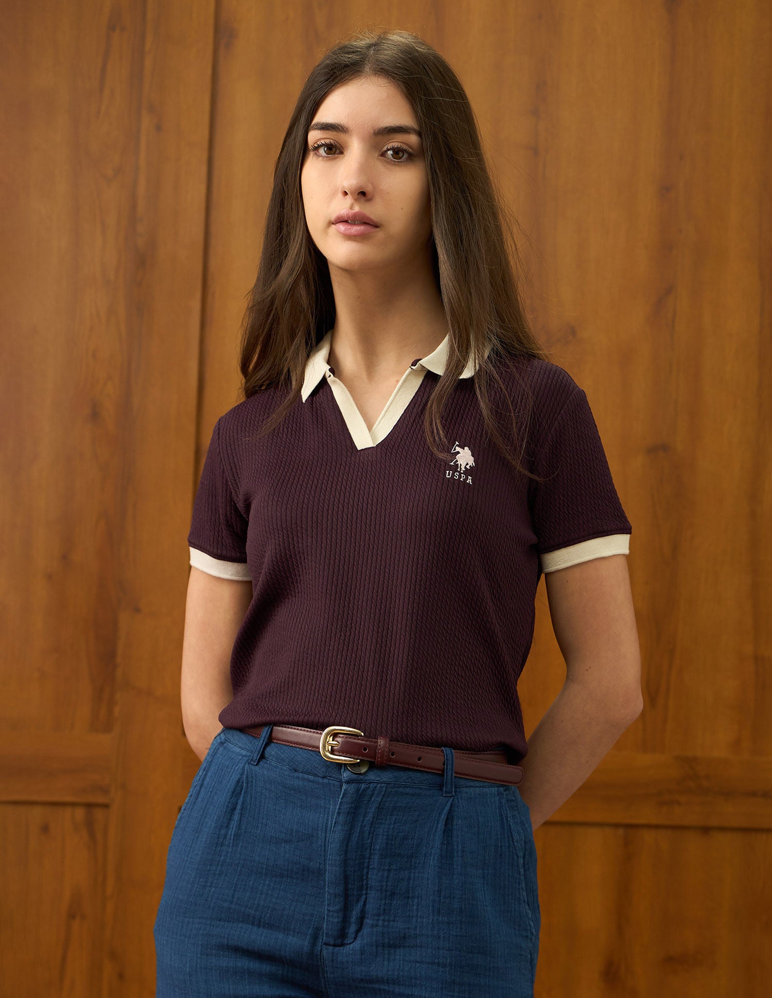Textured Regular Fit Top Wine - U.S. Polo Assn. India | Large