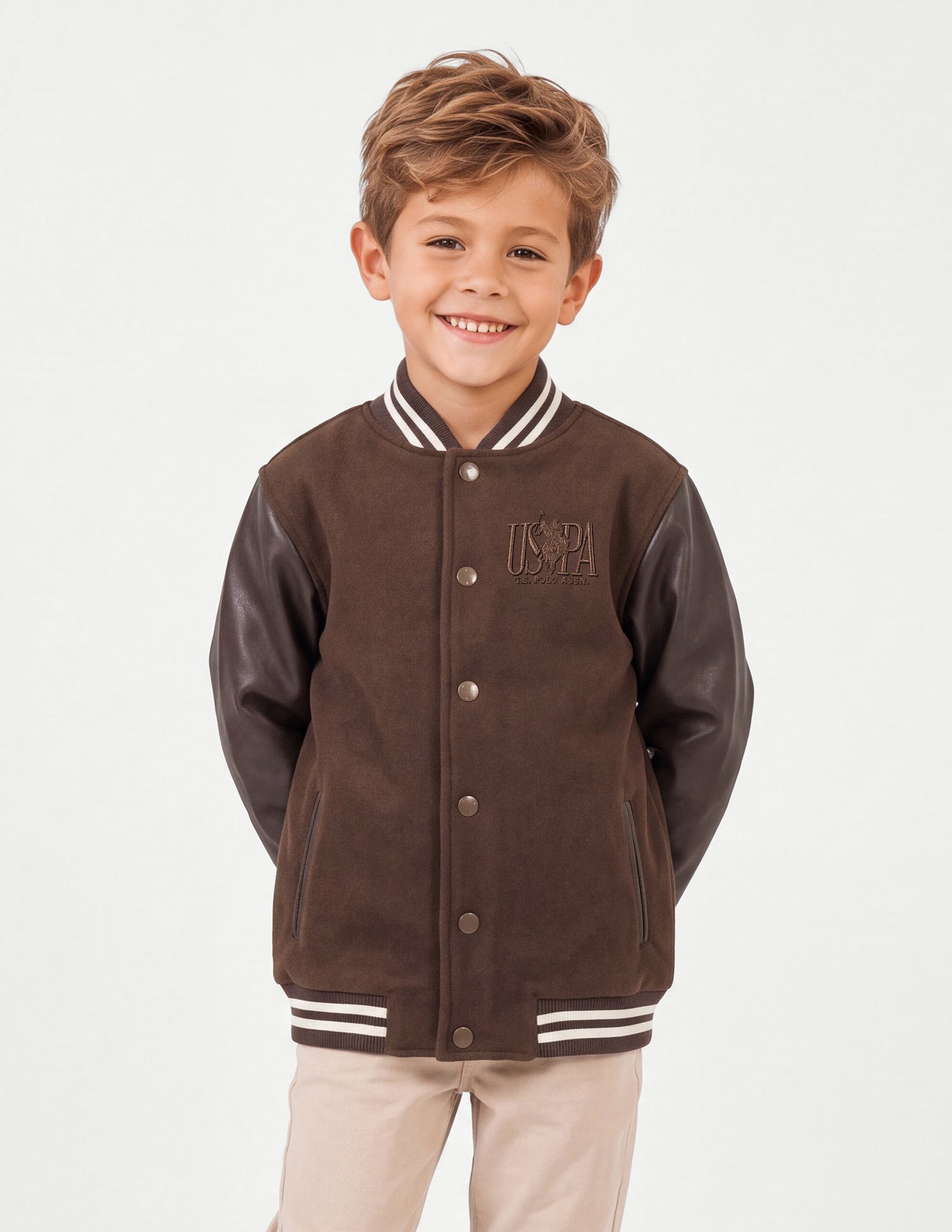 Solid Regular Fit Varsity Jacket Brown - U.S. Polo Assn. India | Large