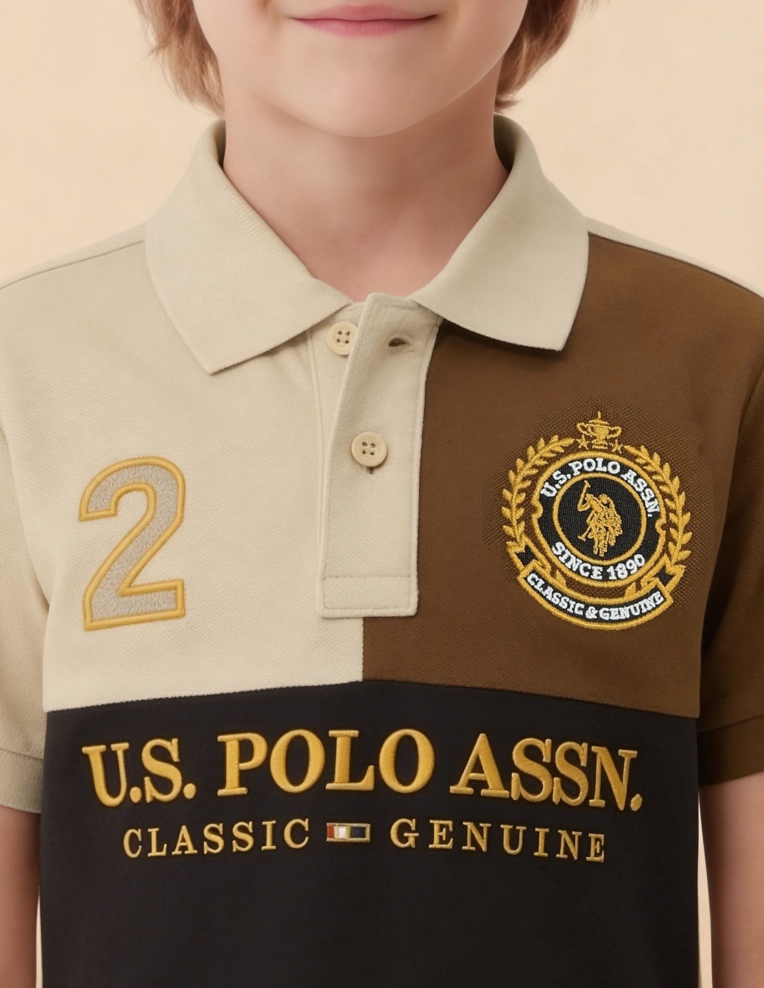 Colorblock Brand Embroidered Regular Fit Polo Shirt Beige - U.S. Polo Assn. India | Large