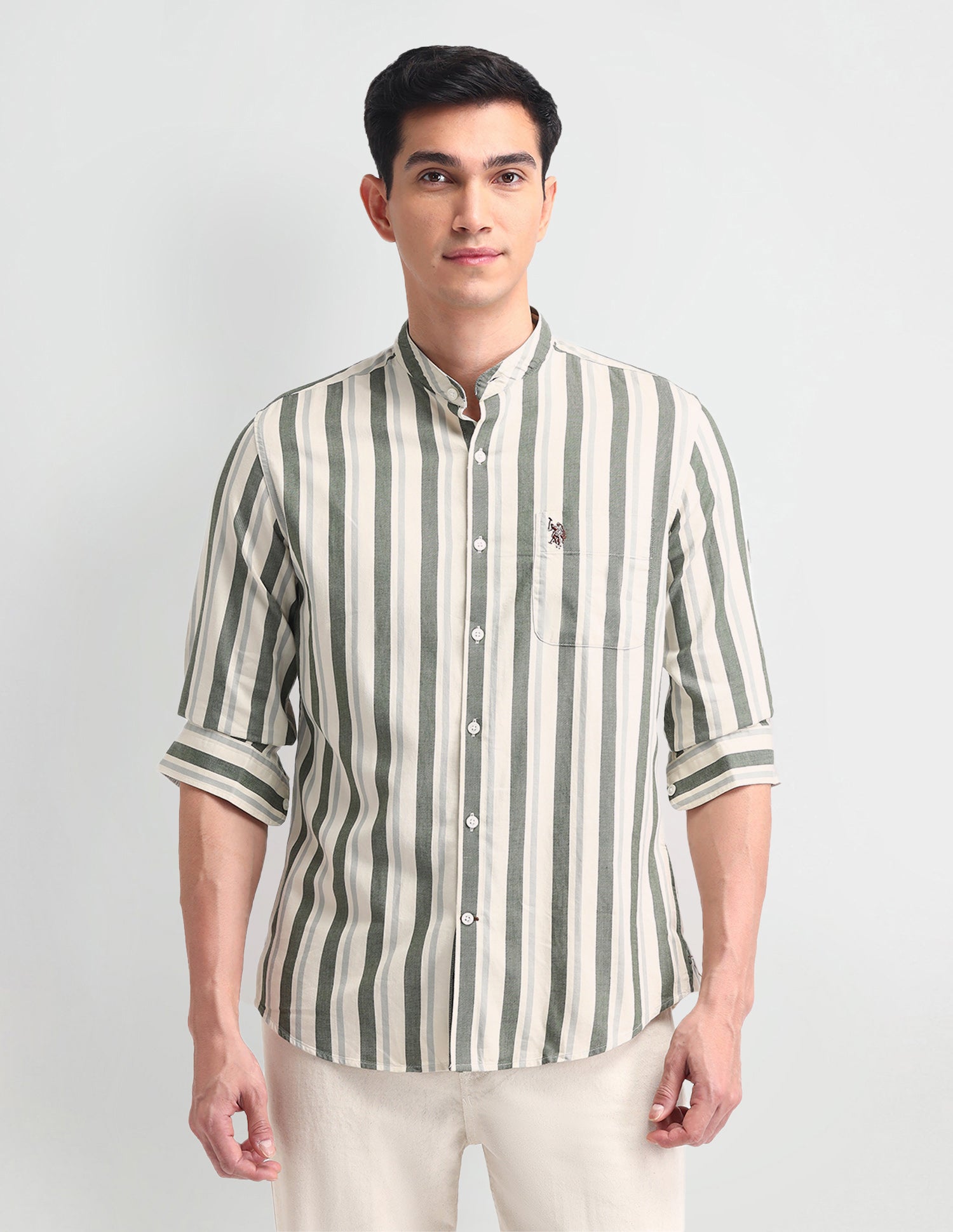 Vertical Striped Slim Fit Shirt Olive - U.S. POLO ASSN. | Large