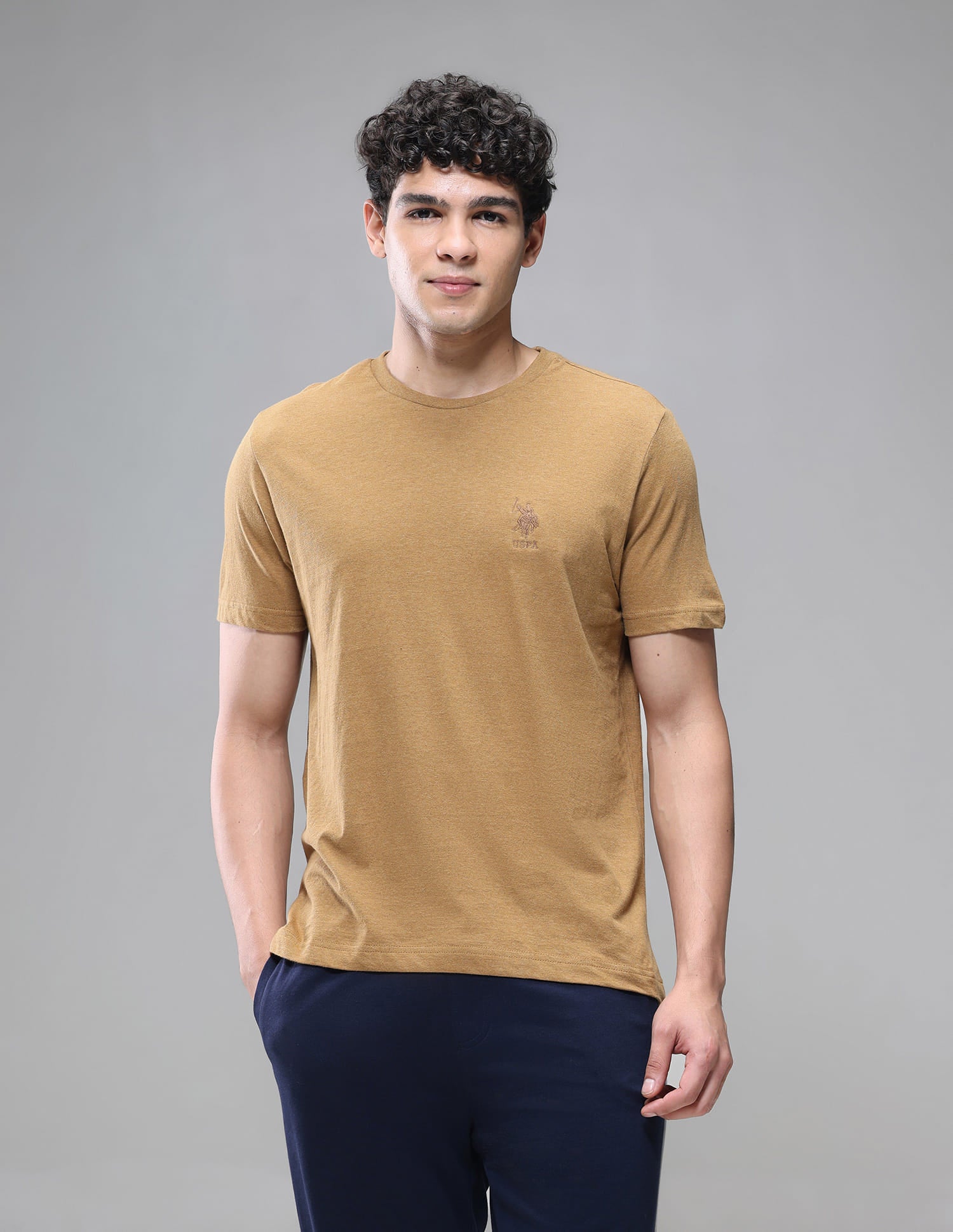 Pure Cotton Comfort Fit I633 Lounge T-Shirt - Pack Of 1 Mustard Melange - U.S. Polo Assn. India | Large