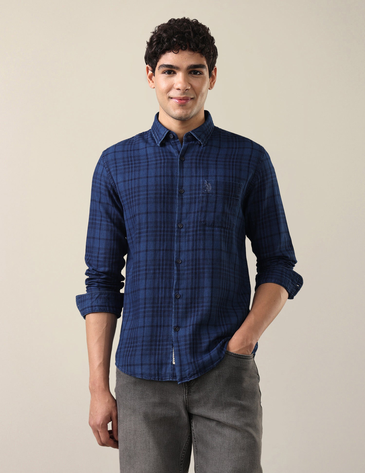 Twill Plaid Checked Shirt Dark Indigo - U.S. Polo Assn. India | Large