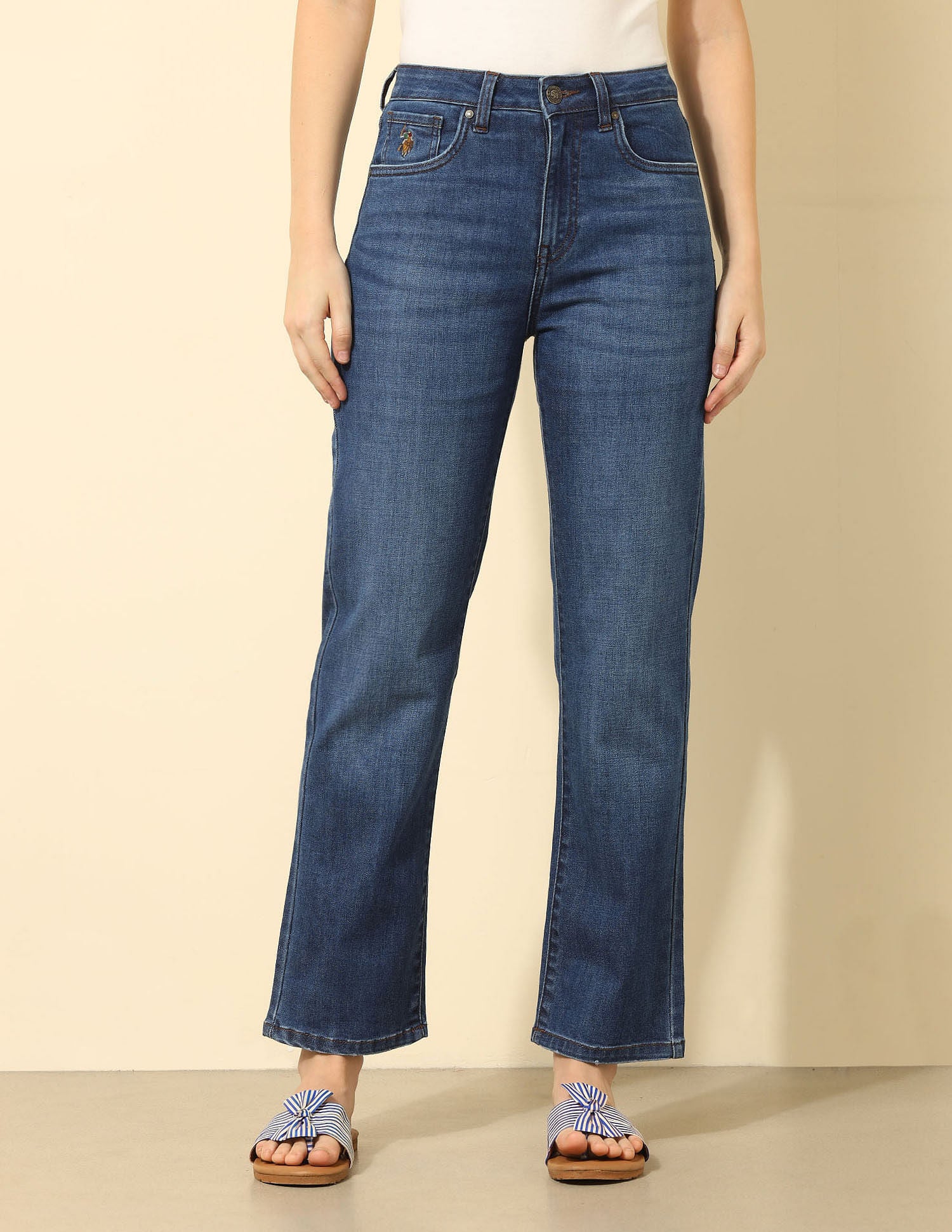 High Rise Straight Fit Jeans Dark Blue - U.S. Polo Assn. India | Large